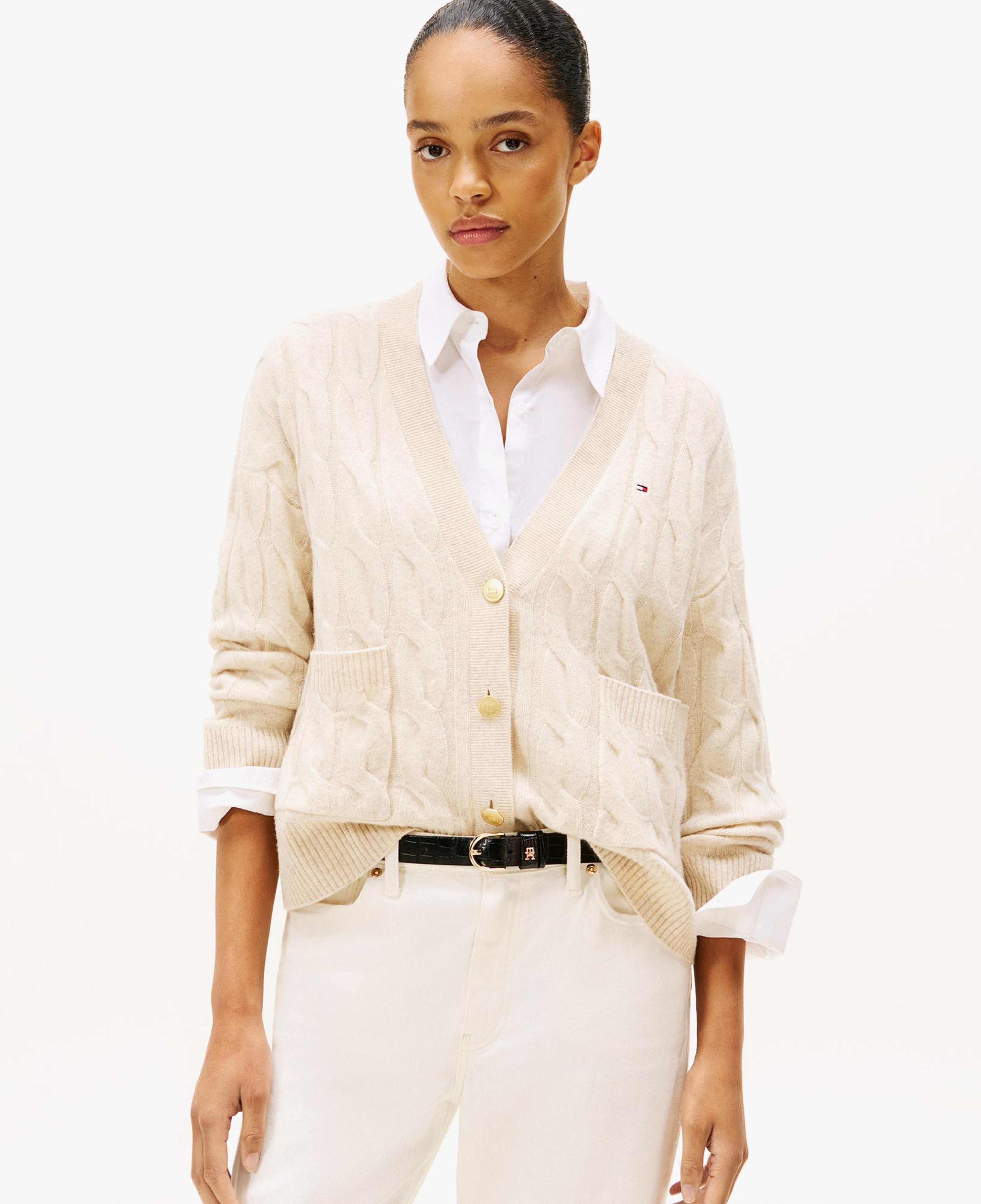 Tommy Hilfiger Soft Wool Cable Cardigan Kadın Bej Hırka