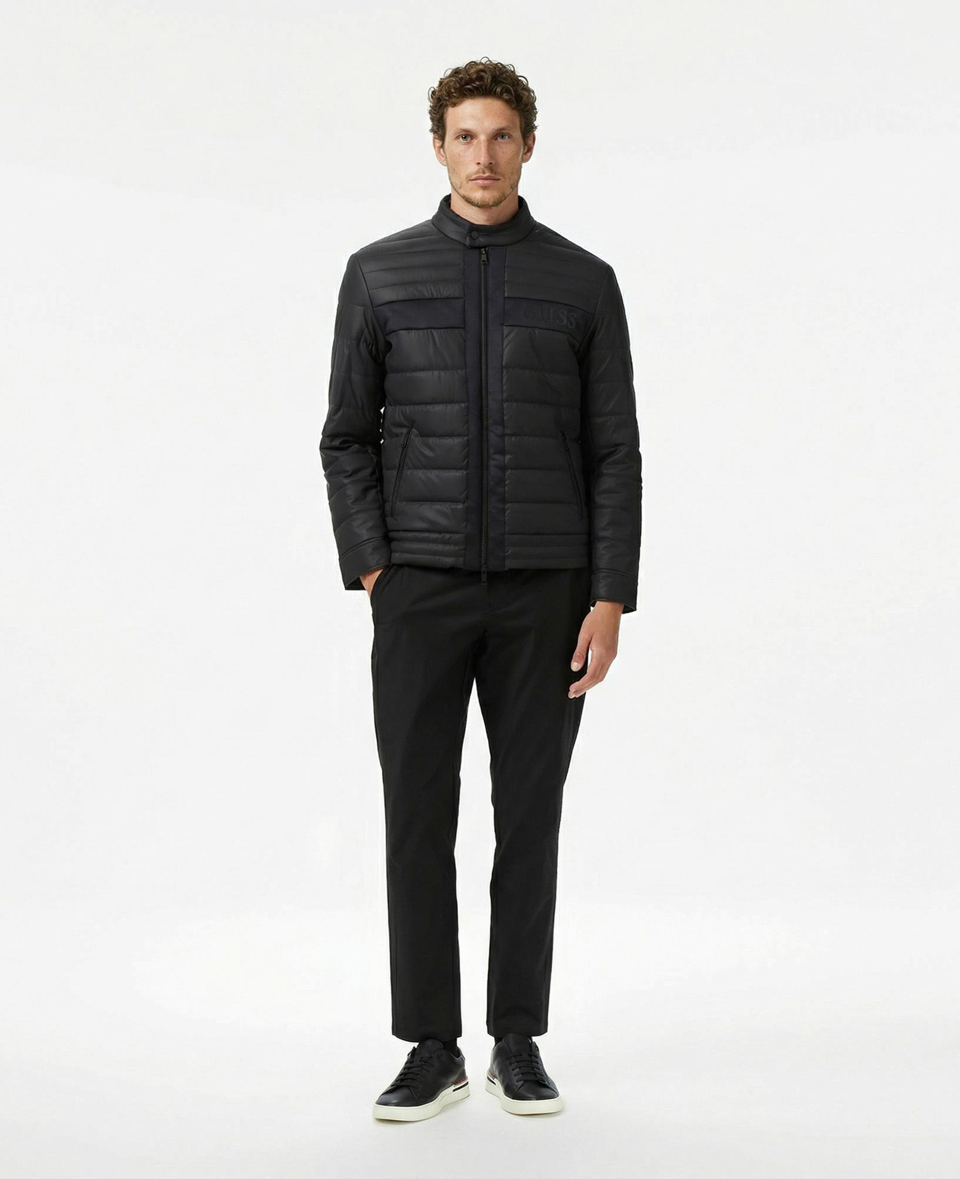 Guess Quilted Biker Erkek Siyah Ceket