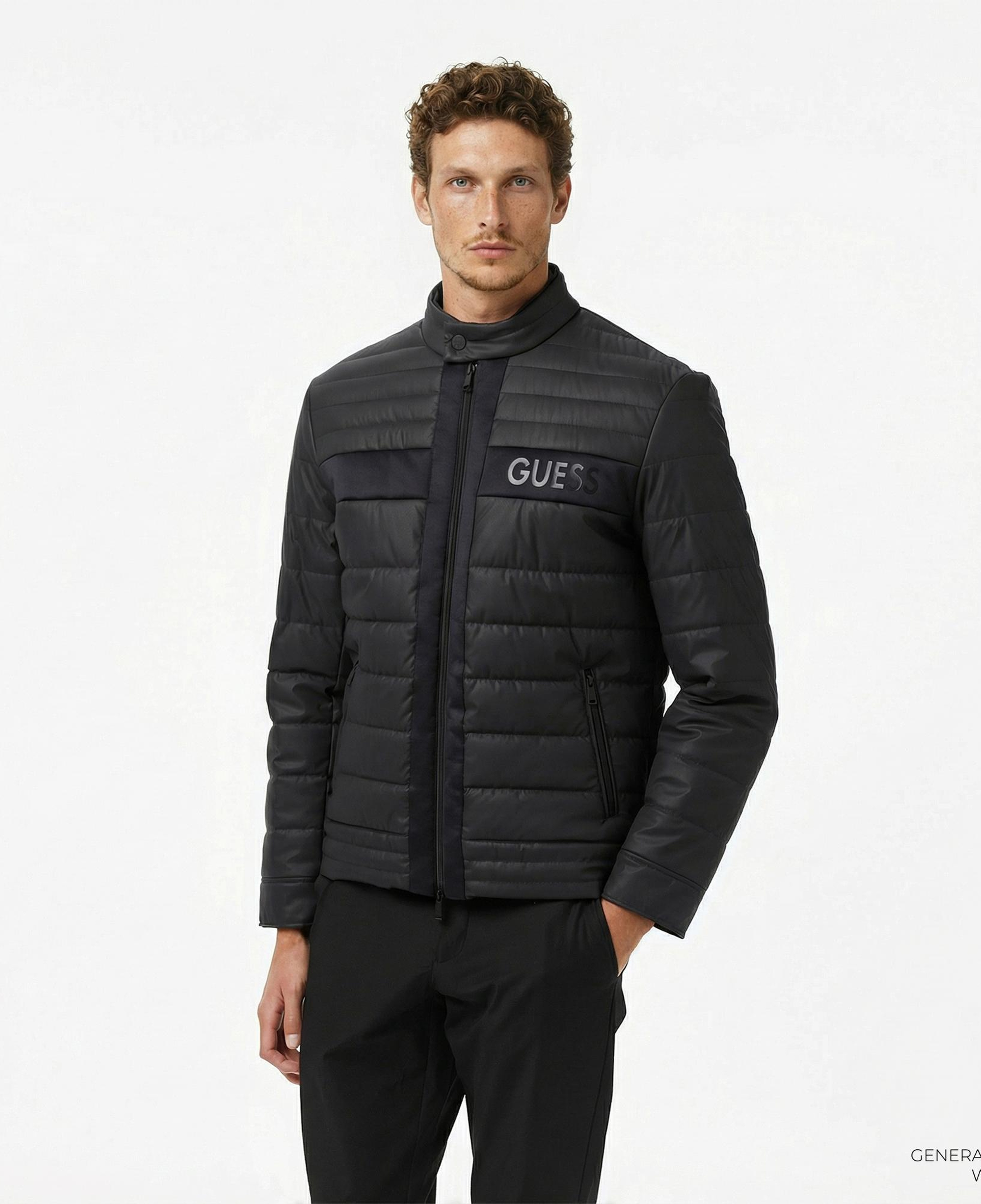 Guess Quilted Biker Erkek Siyah Ceket
