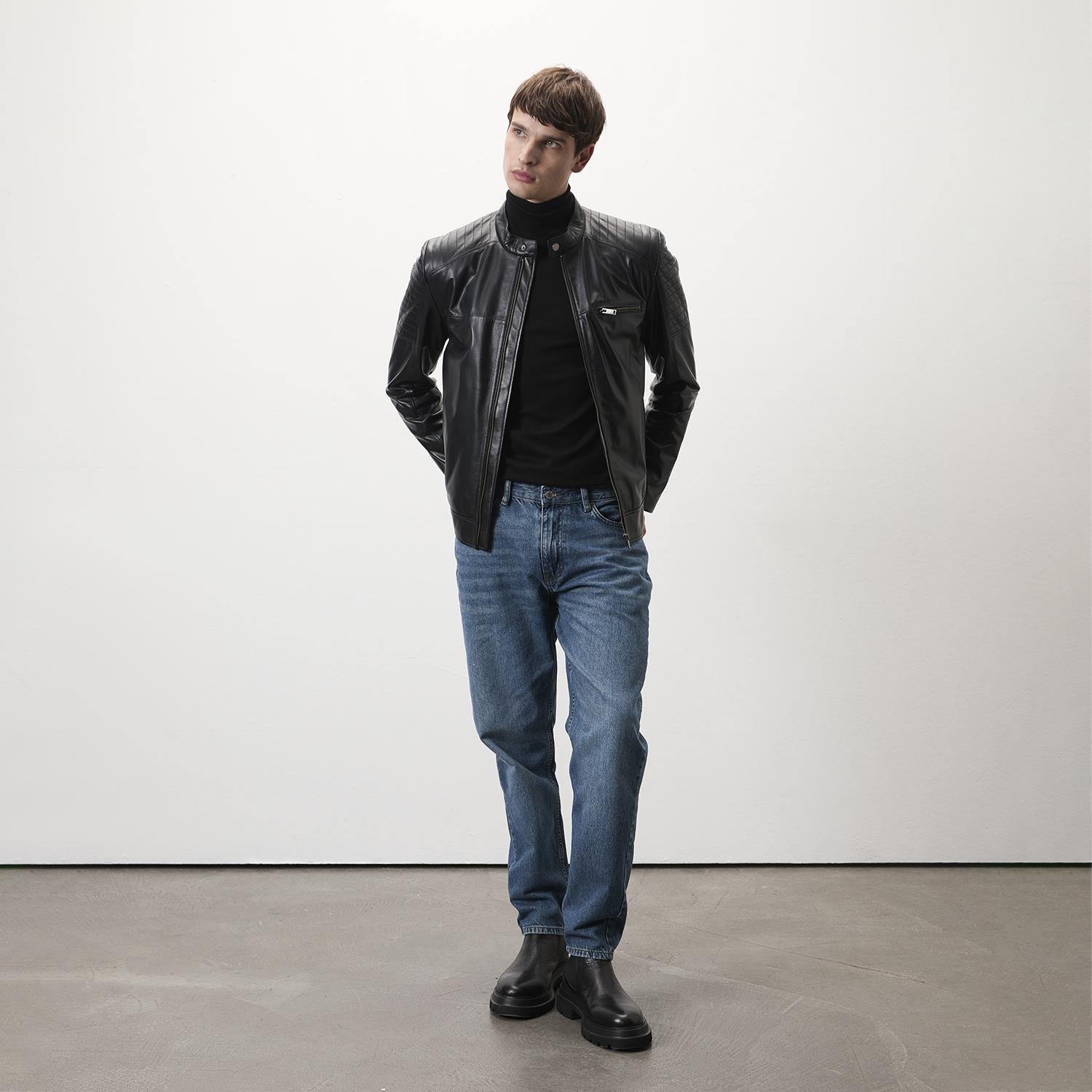 Steven Siyah Erkek Deri Mont