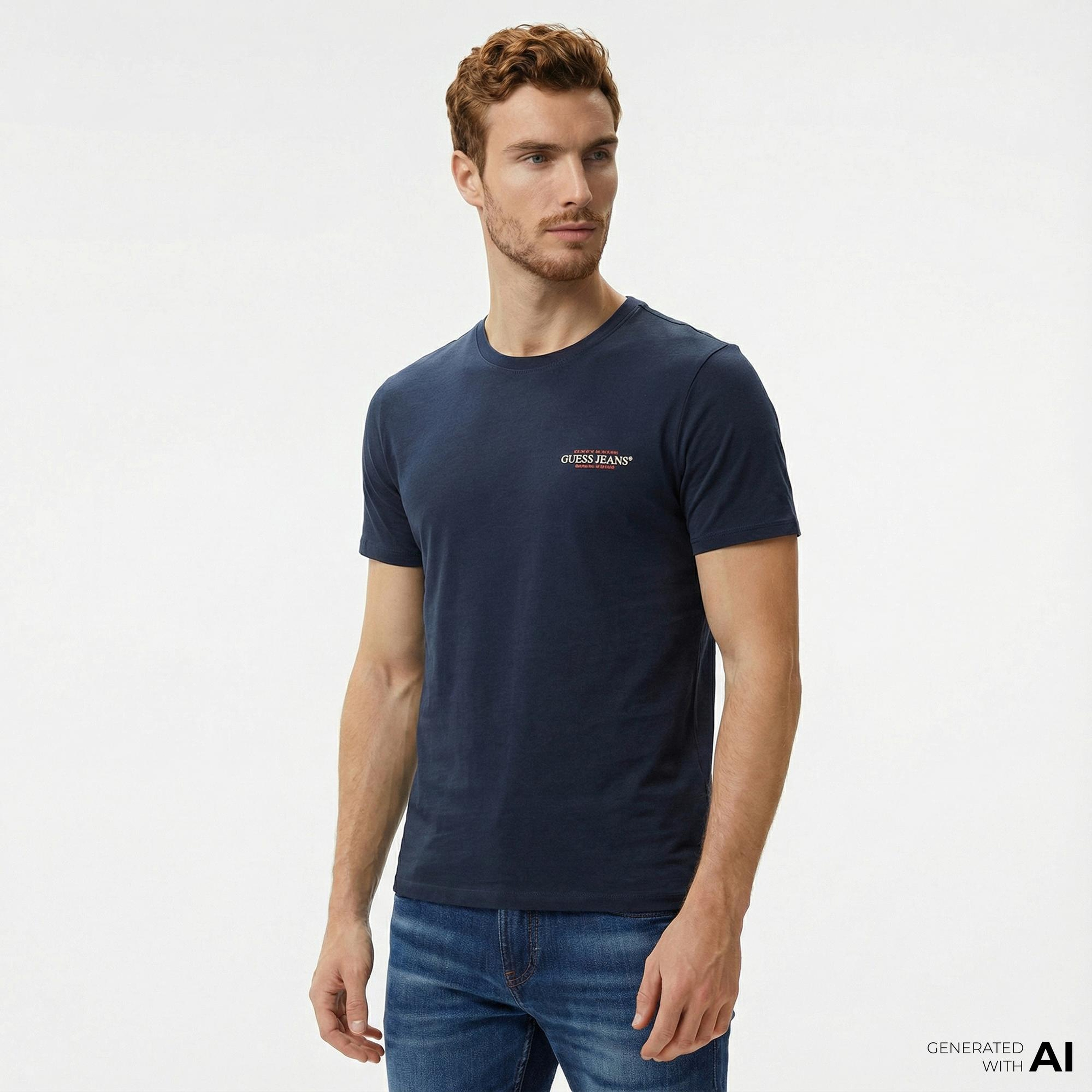 Guess Slim America Organic Cotton Erkek Lacivert T-Shirt