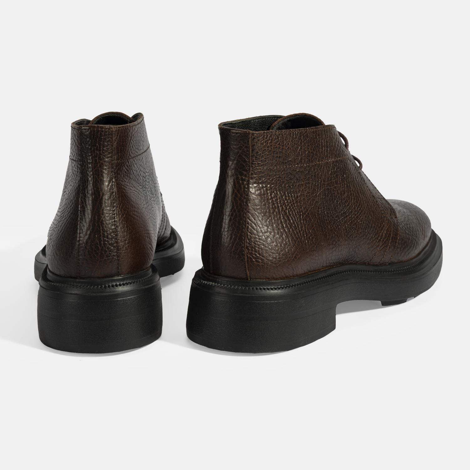 Erkek Kahve Bağcıklı Deri Bot