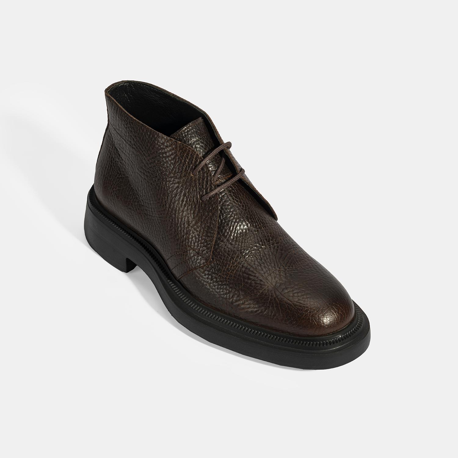 Erkek Kahve Bağcıklı Deri Bot