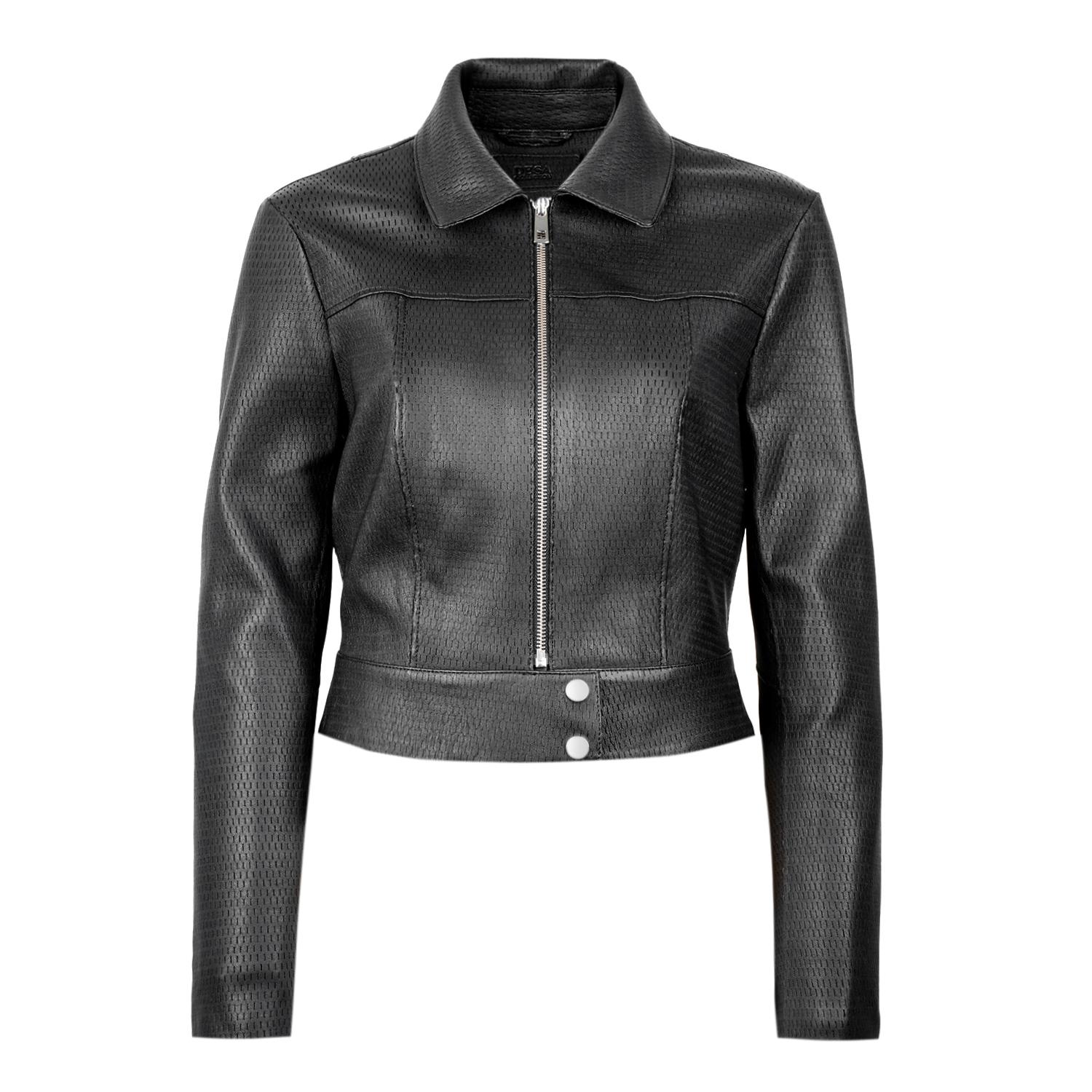 Ninfe Vintage Siyah Kadın Streç Deri Ceket