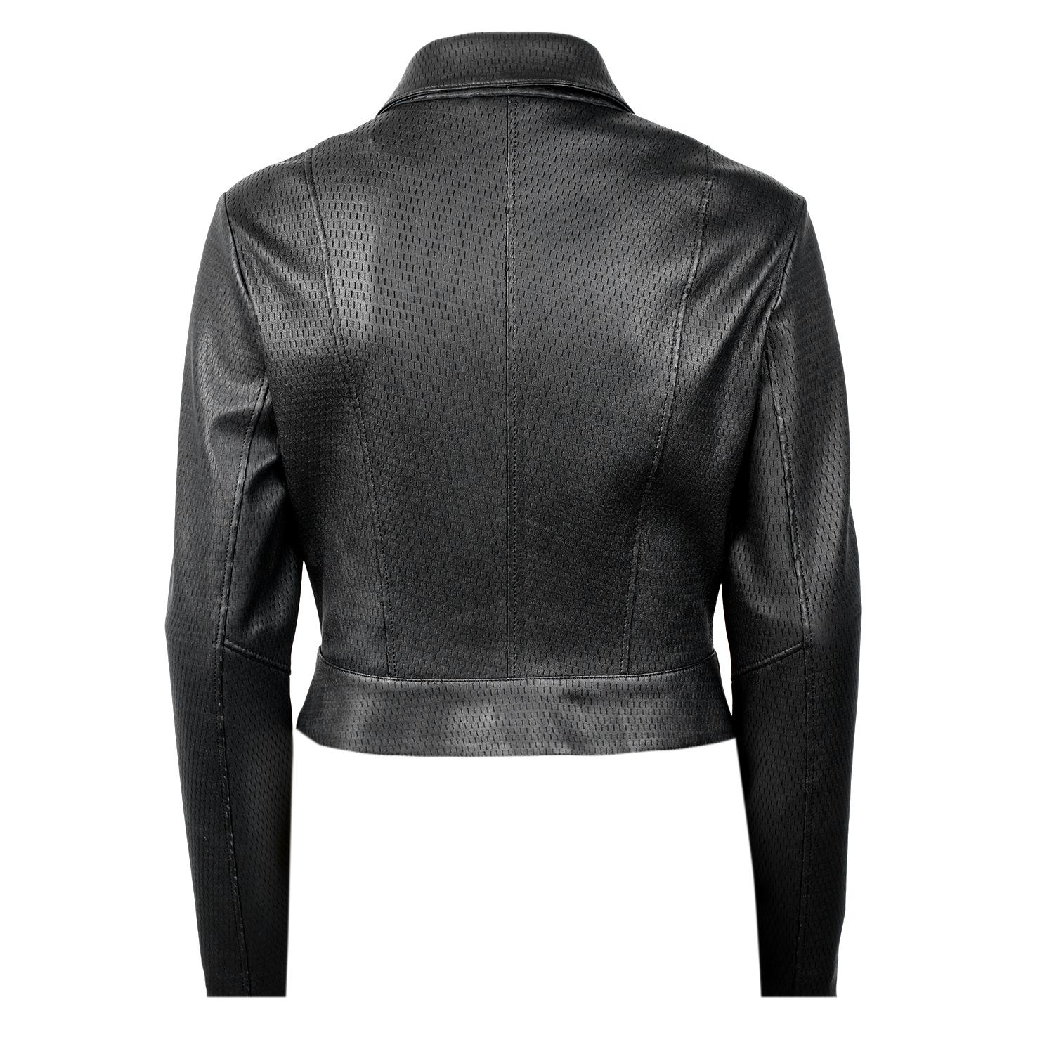 Ninfe Vintage Siyah Kadın Streç Deri Ceket