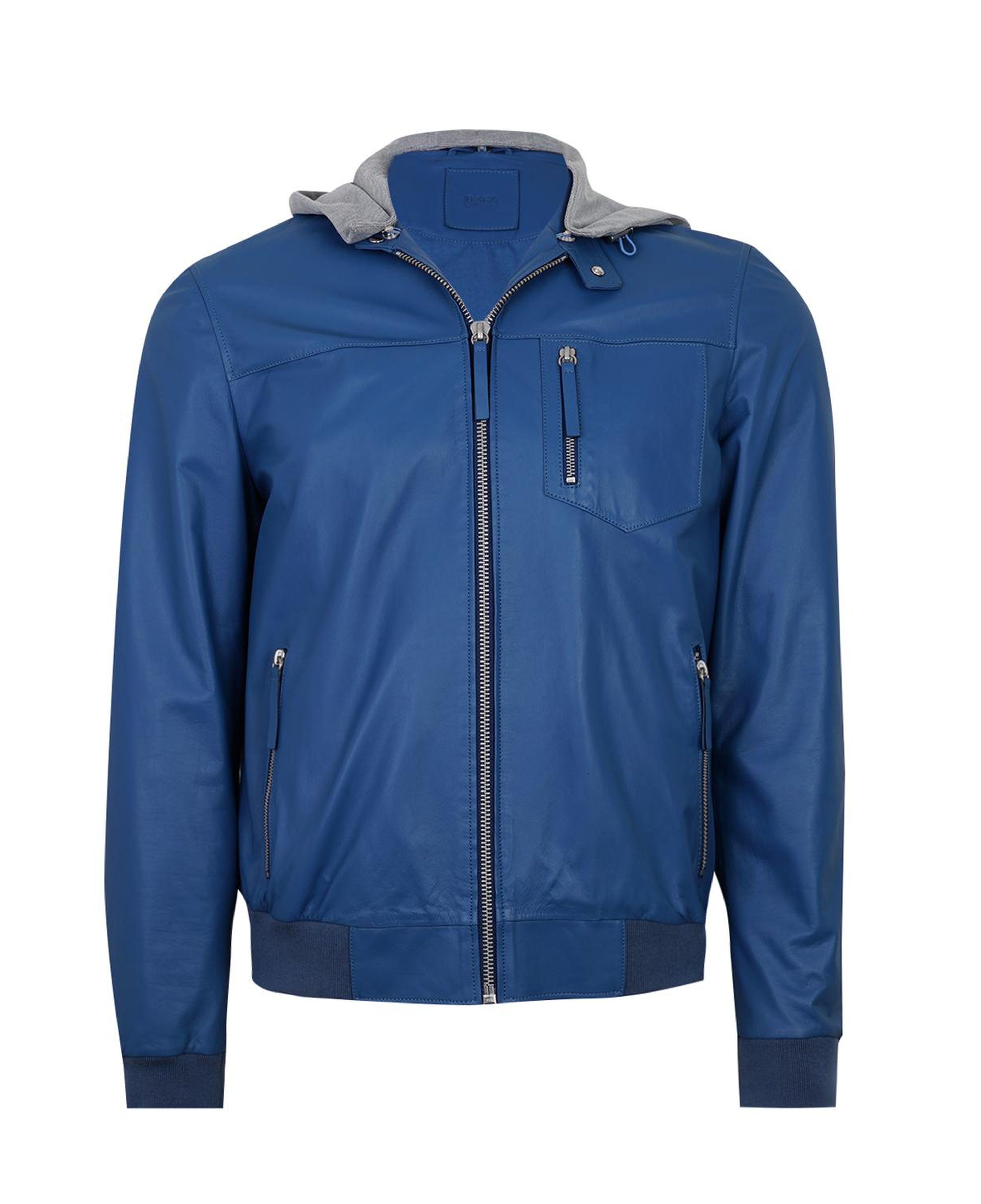 Also Mavi Erkek Kapüşonlu Deri Mont