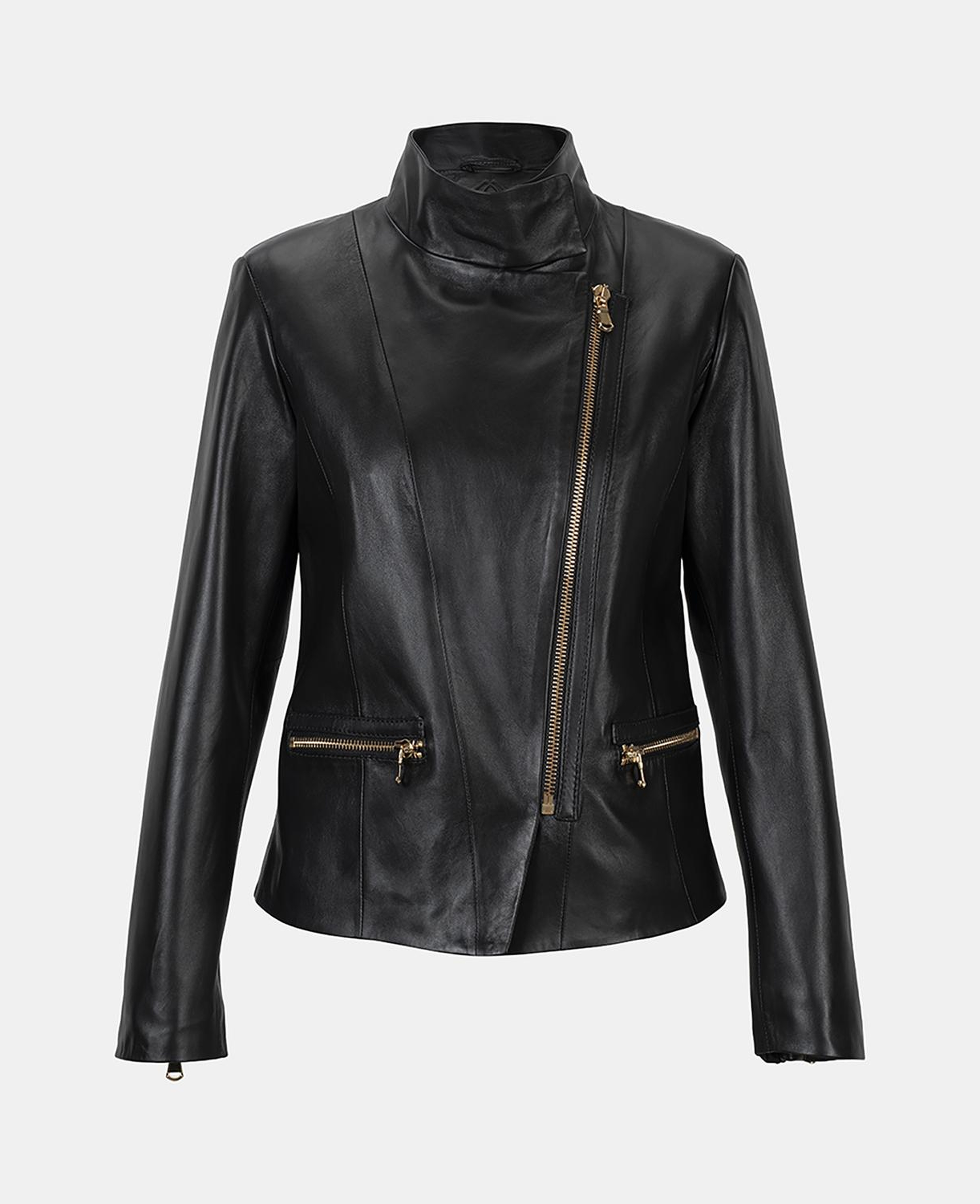 Kadın Siyah Hakim Yakalı Fit Deri Ceket