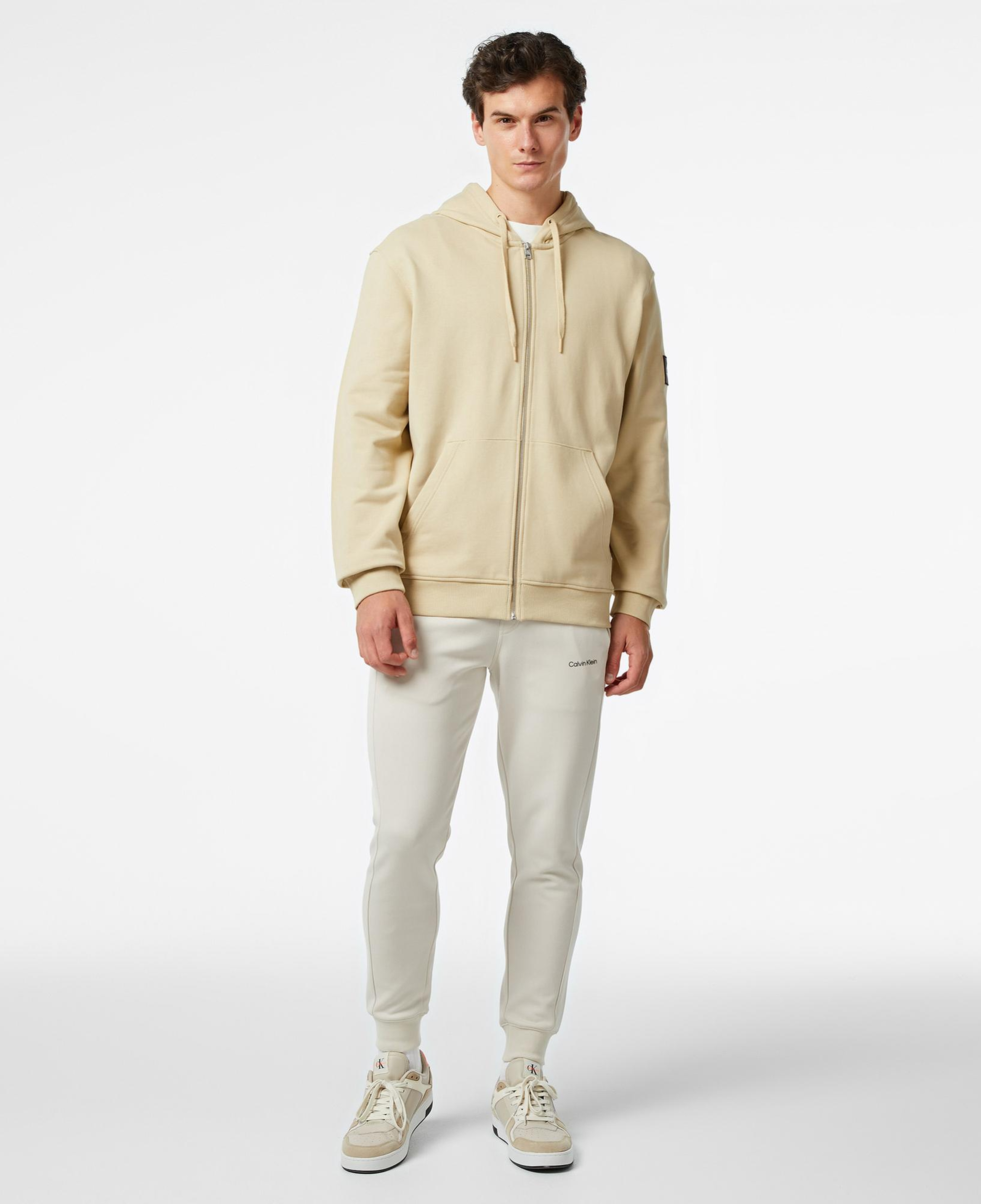 Calvin Klein Jeans Badge Zip Through Erkek Bej Hoodie