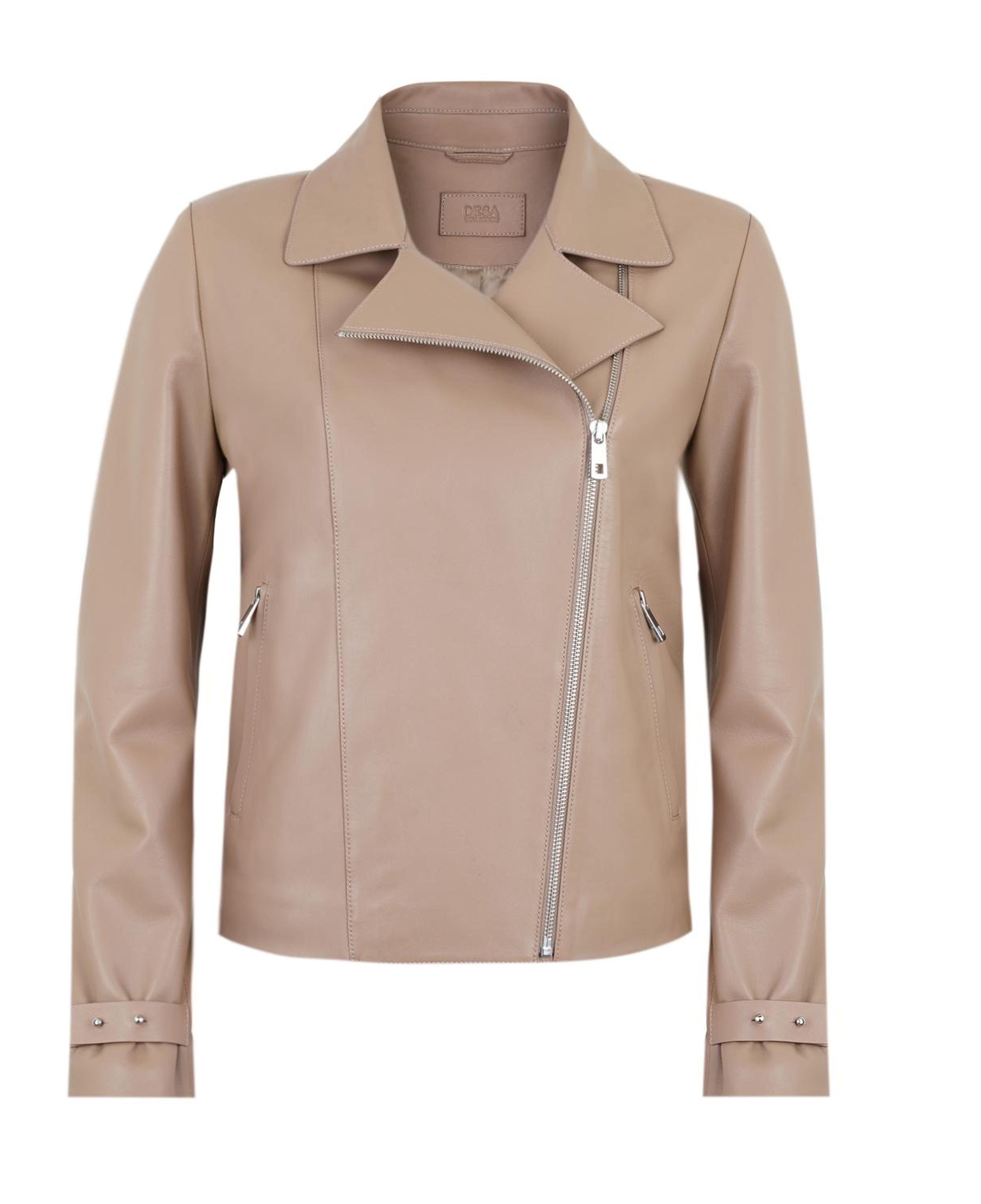 Ayunli Bej Kadın Biker Deri Ceket