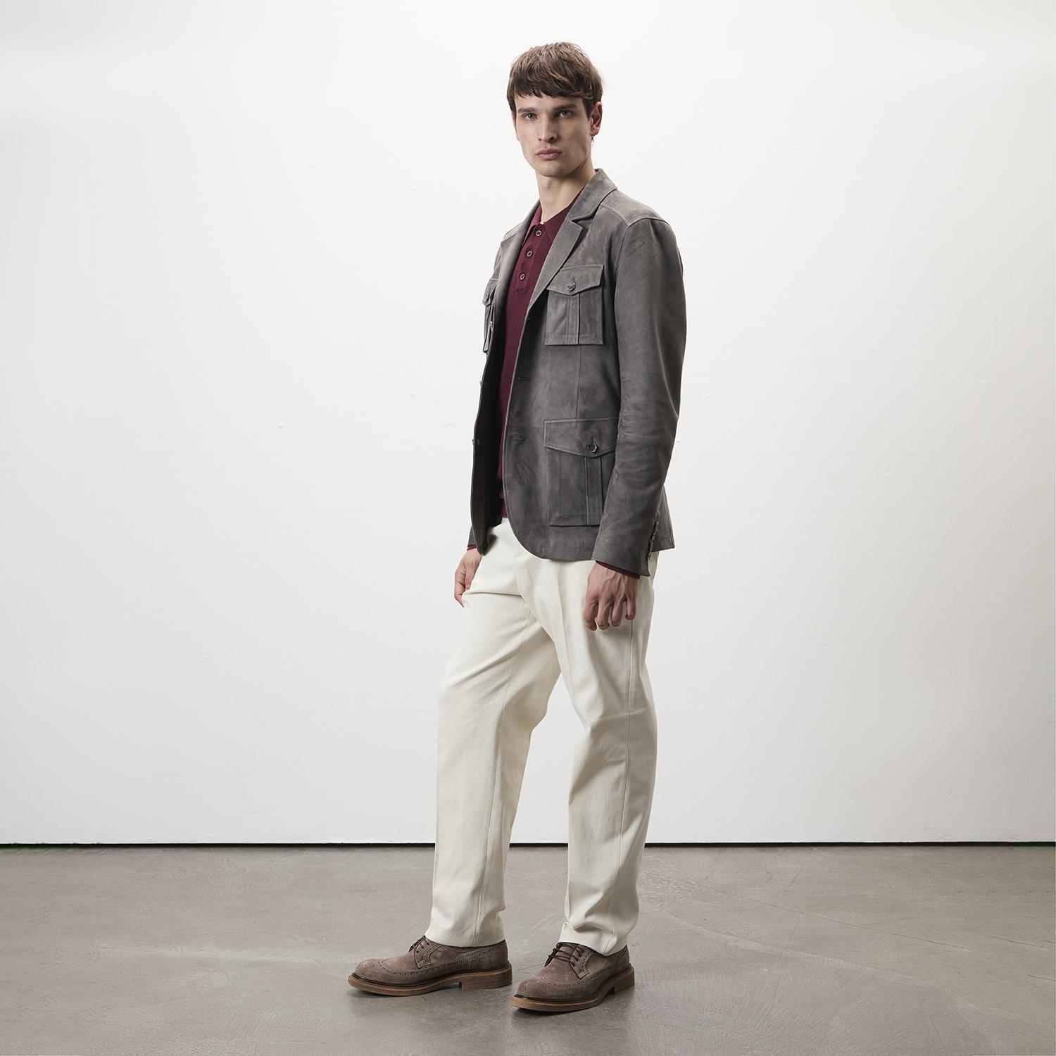 Nicolie Gri Erkek Süet Safari Ceket