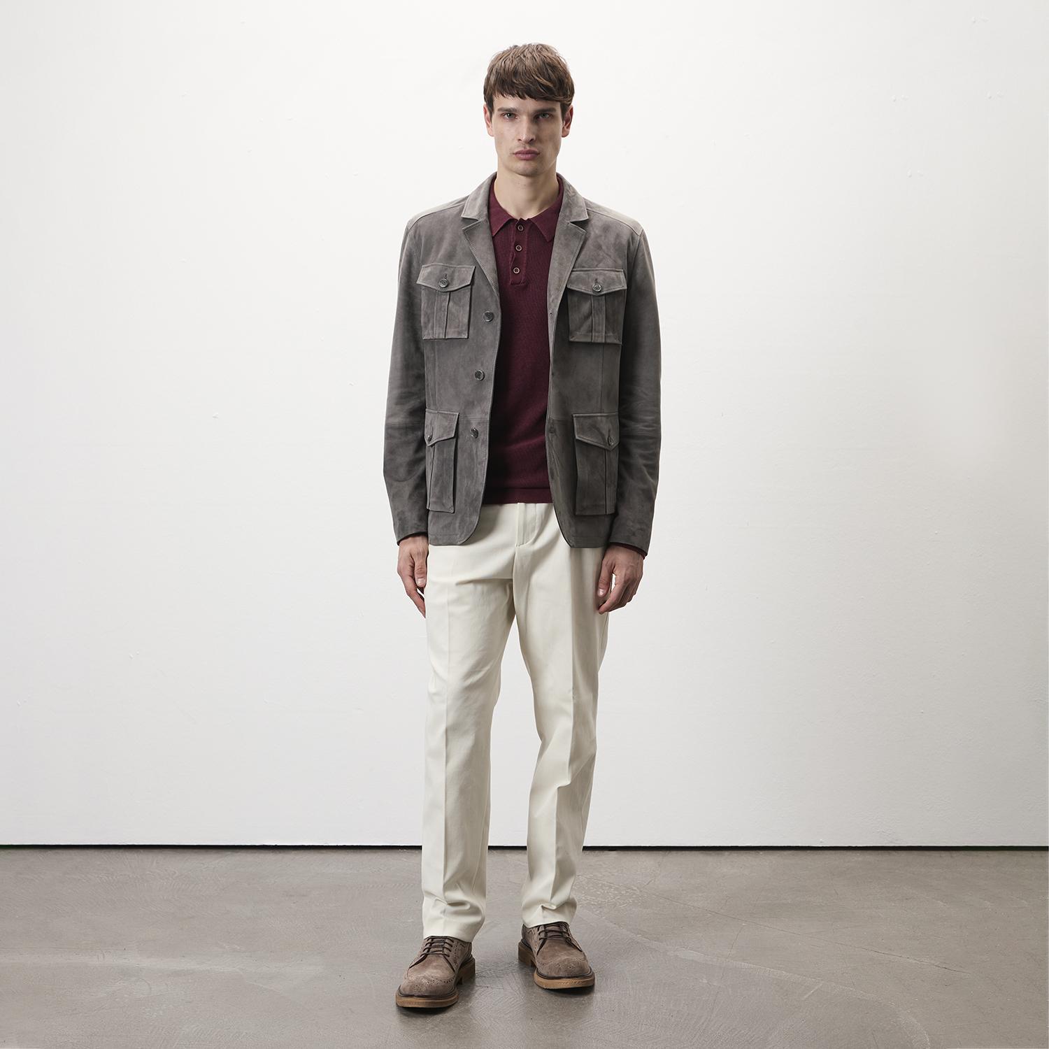 Nicolie Gri Erkek Süet Safari Ceket