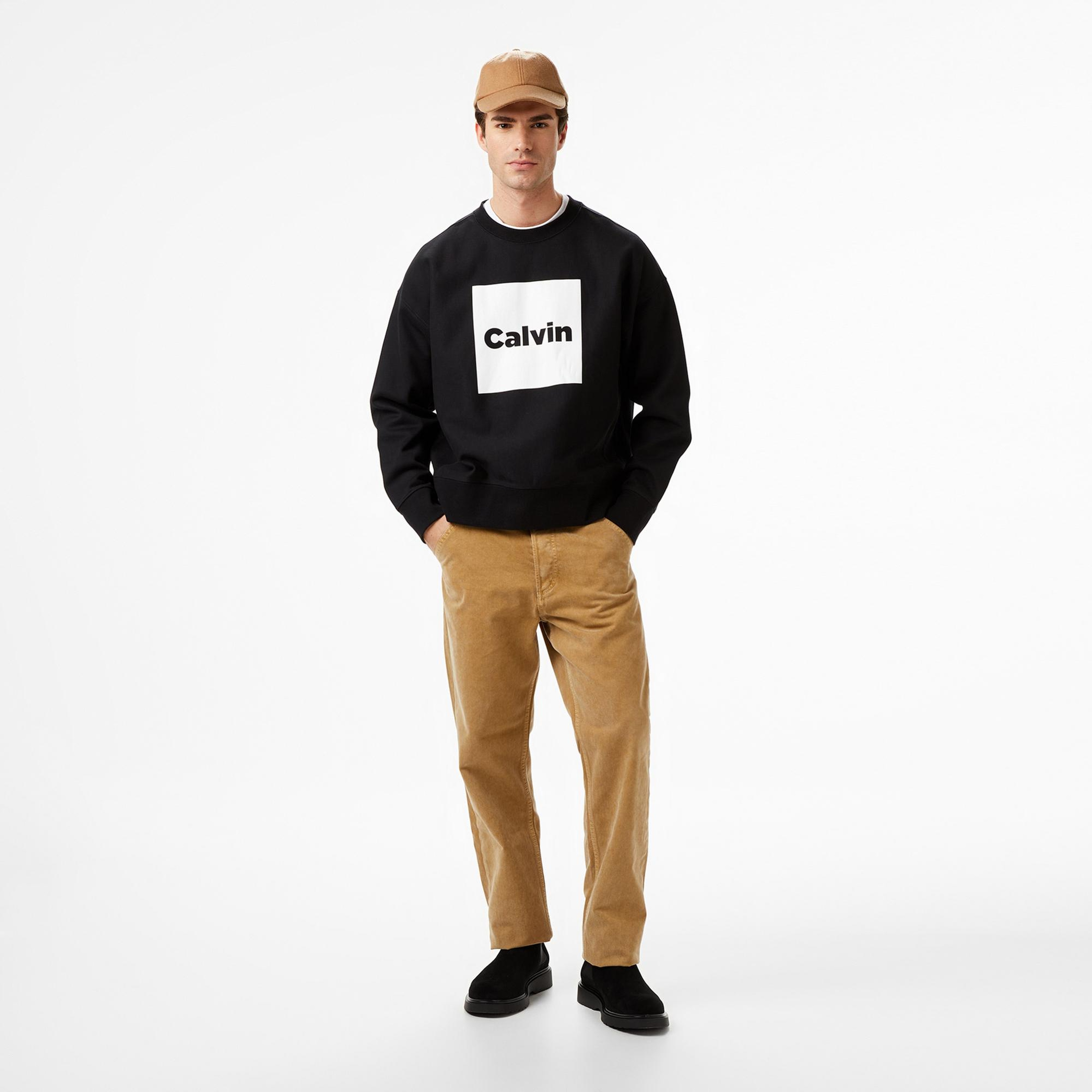 Calvin Klein Premium Fleece  Box  Erkek Siyah Sweatshirt