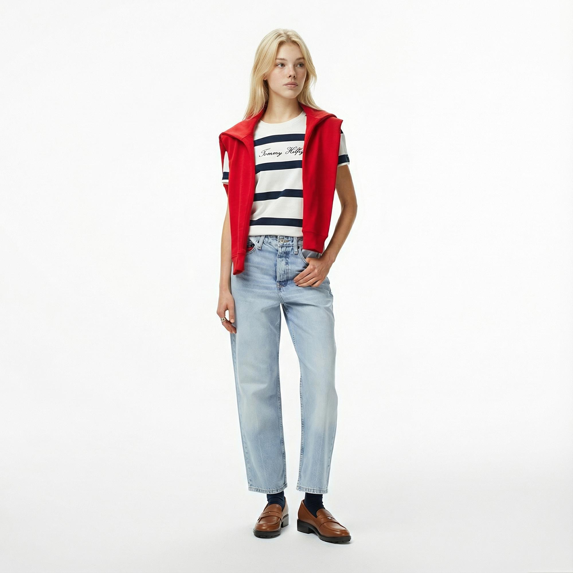 Tommy Hilfiger Script Regular Kadın Mavi T-Shirt