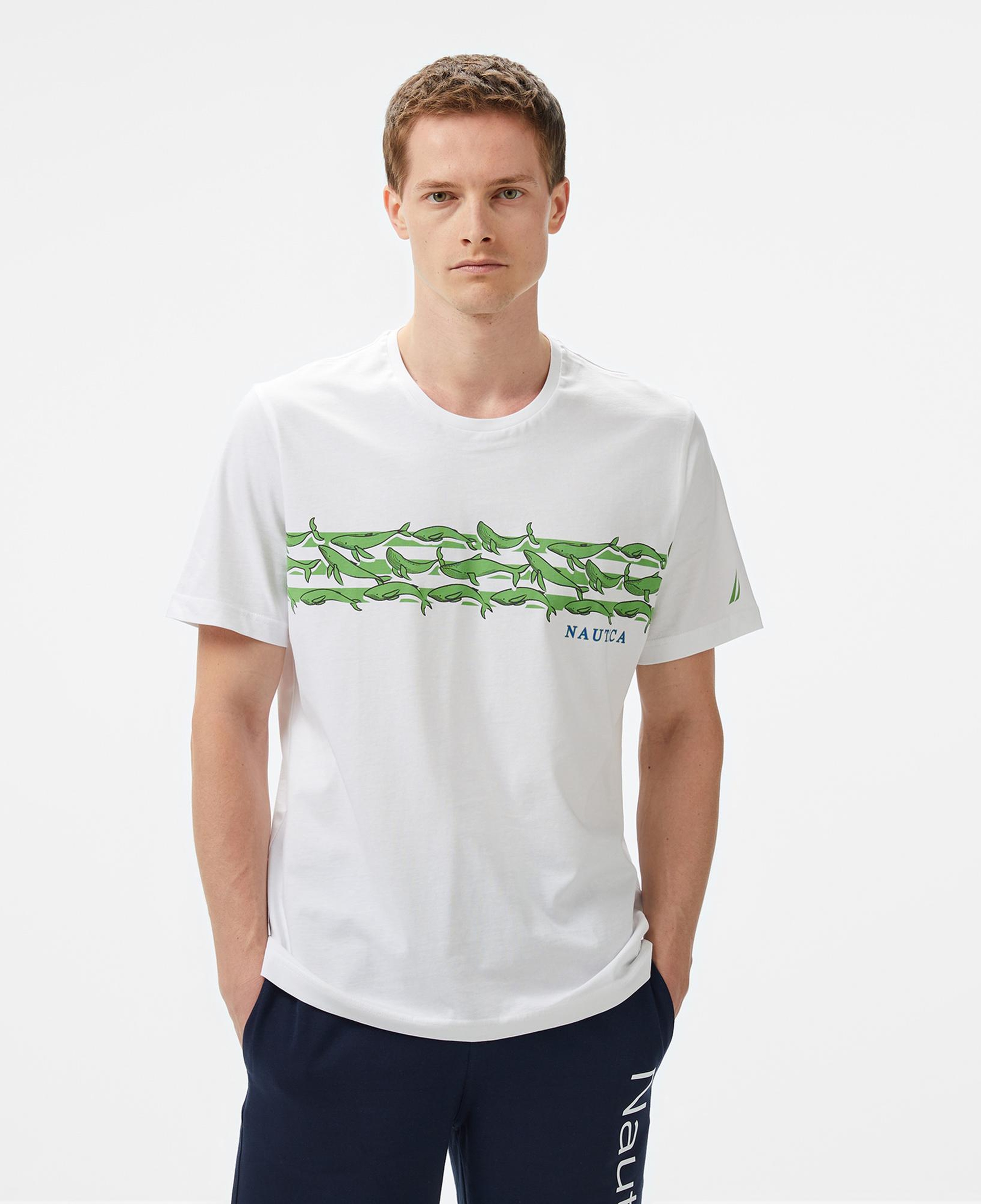 Nautica Erkek Beyaz Regular Fit Baskılı T-Shirt