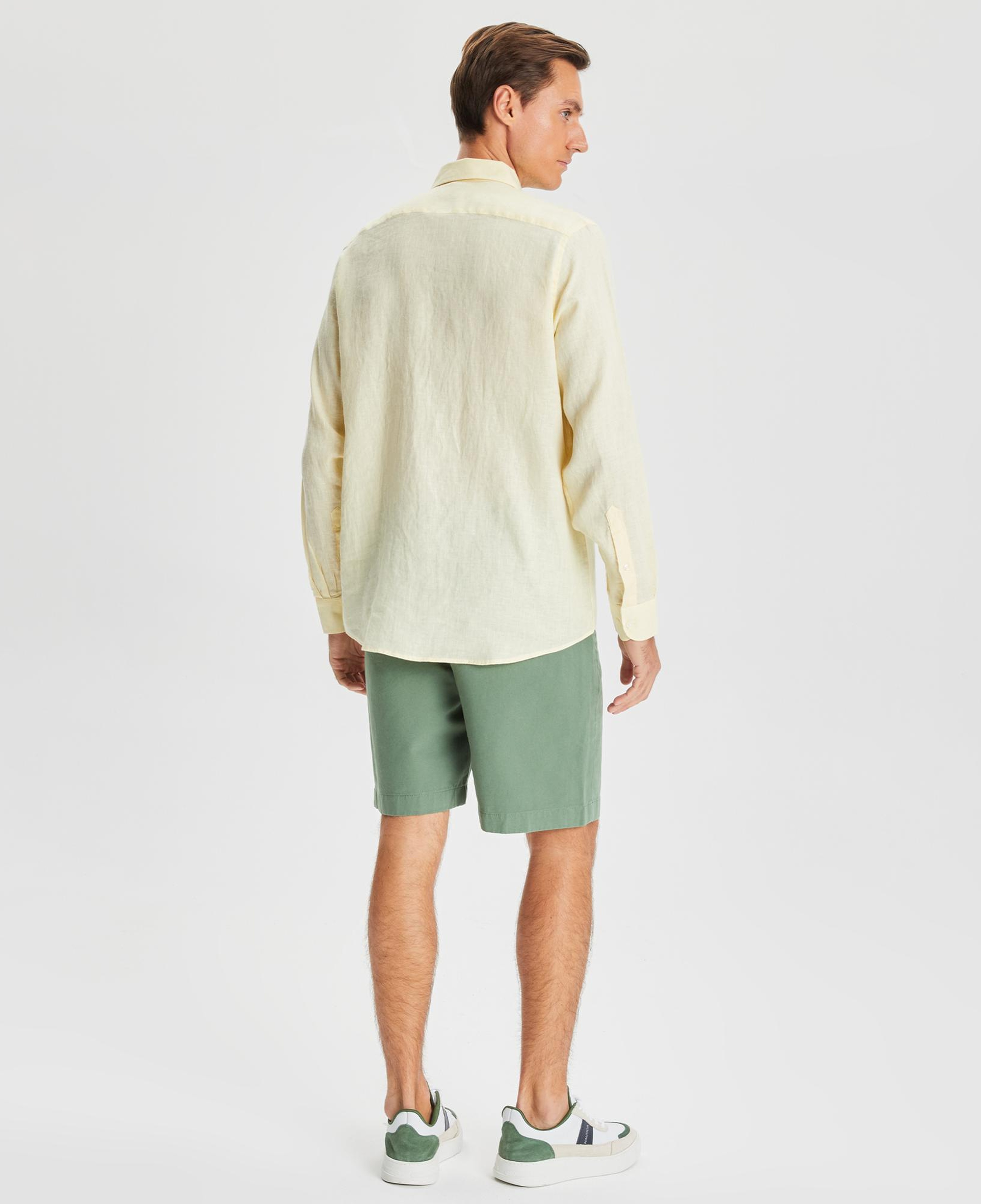 Nautica Erkek Sarı Classic Fit Uzun Kollu Keten Gömlek