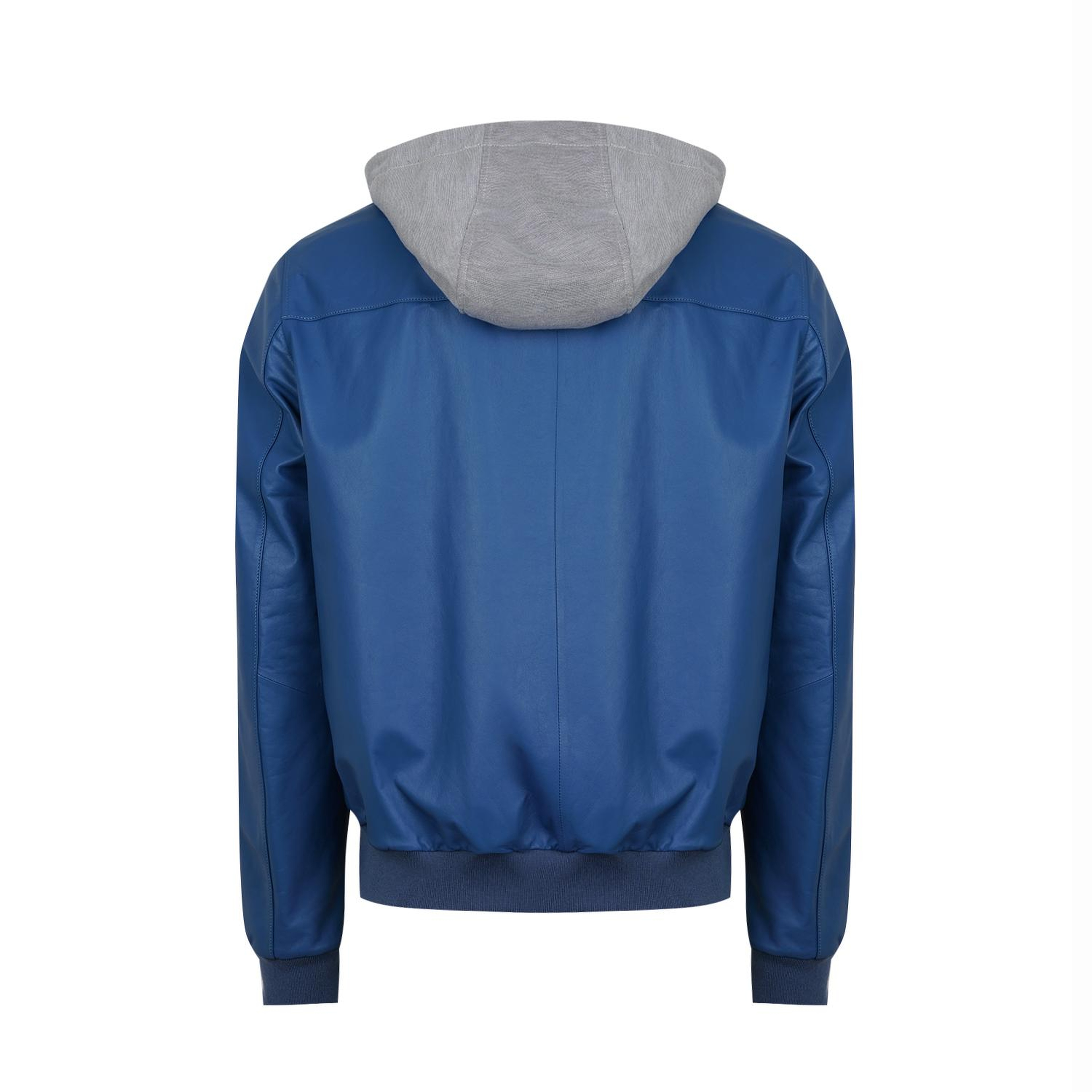 Also Mavi Erkek Kapüşonlu Deri Mont