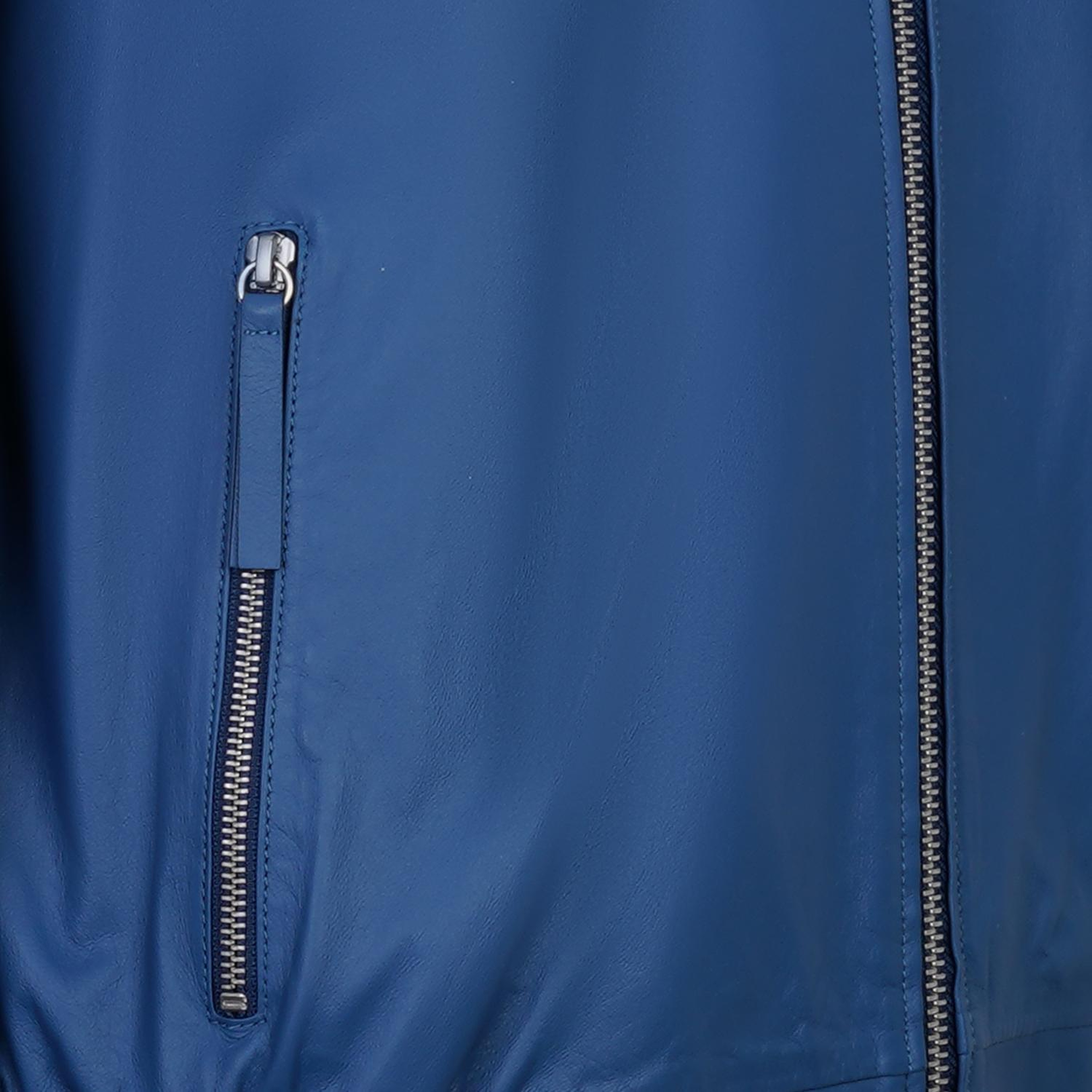 Also Mavi Erkek Kapüşonlu Deri Mont