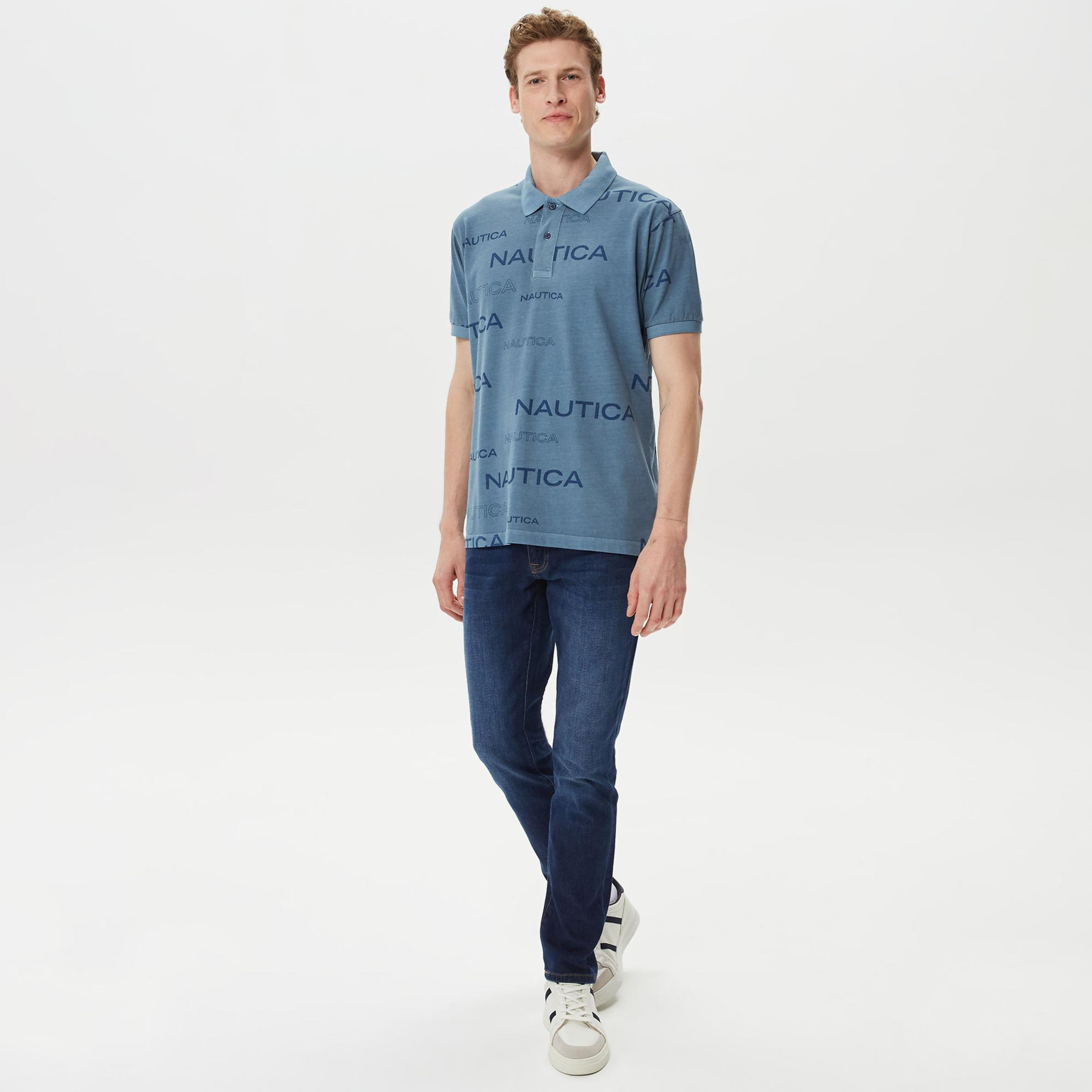 Nautica Erkek Mavi Classic Fit Kısa Kollu Polo Yaka T-Shirt