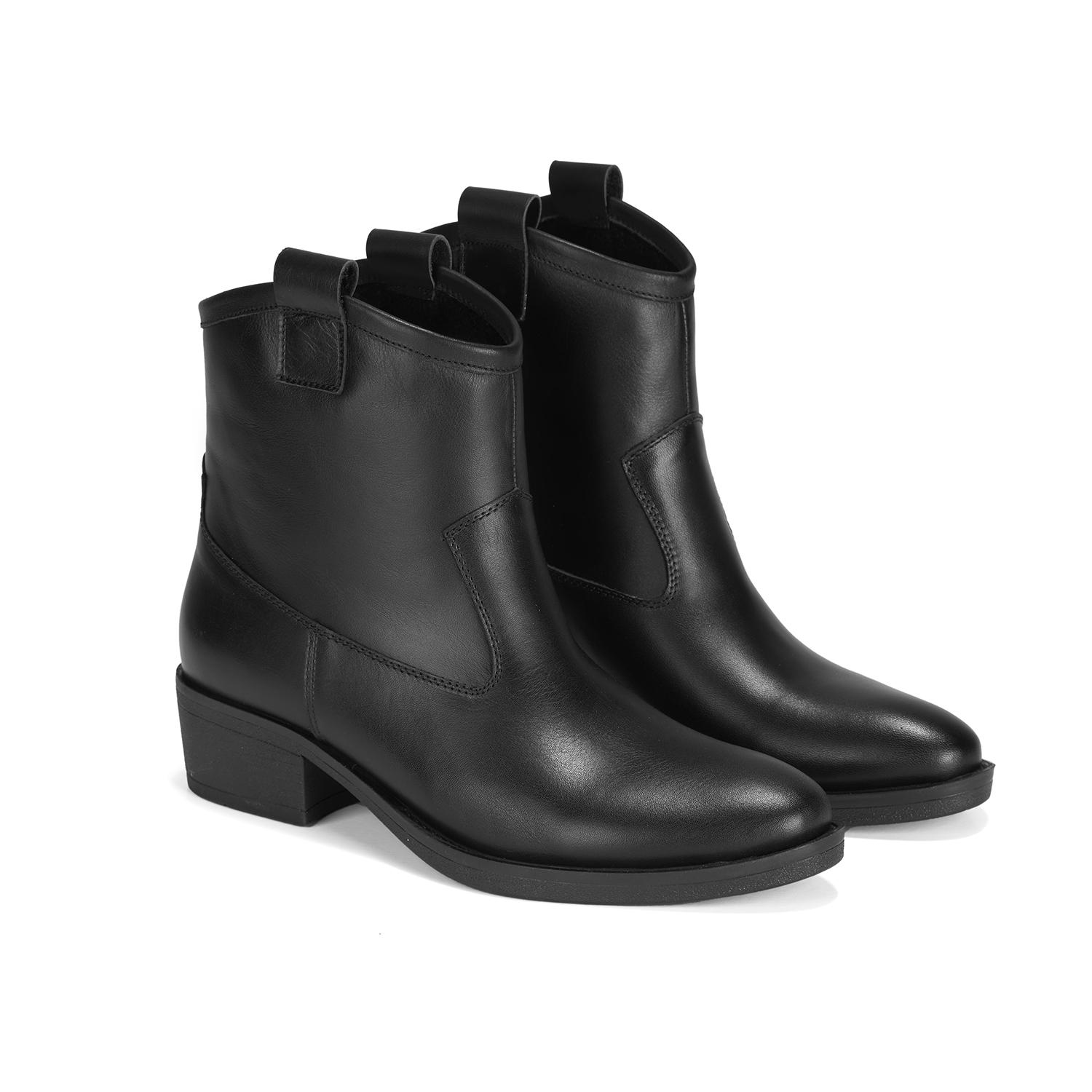 Colleen Siyah Kadın Topuklu Deri Kovboy Botu