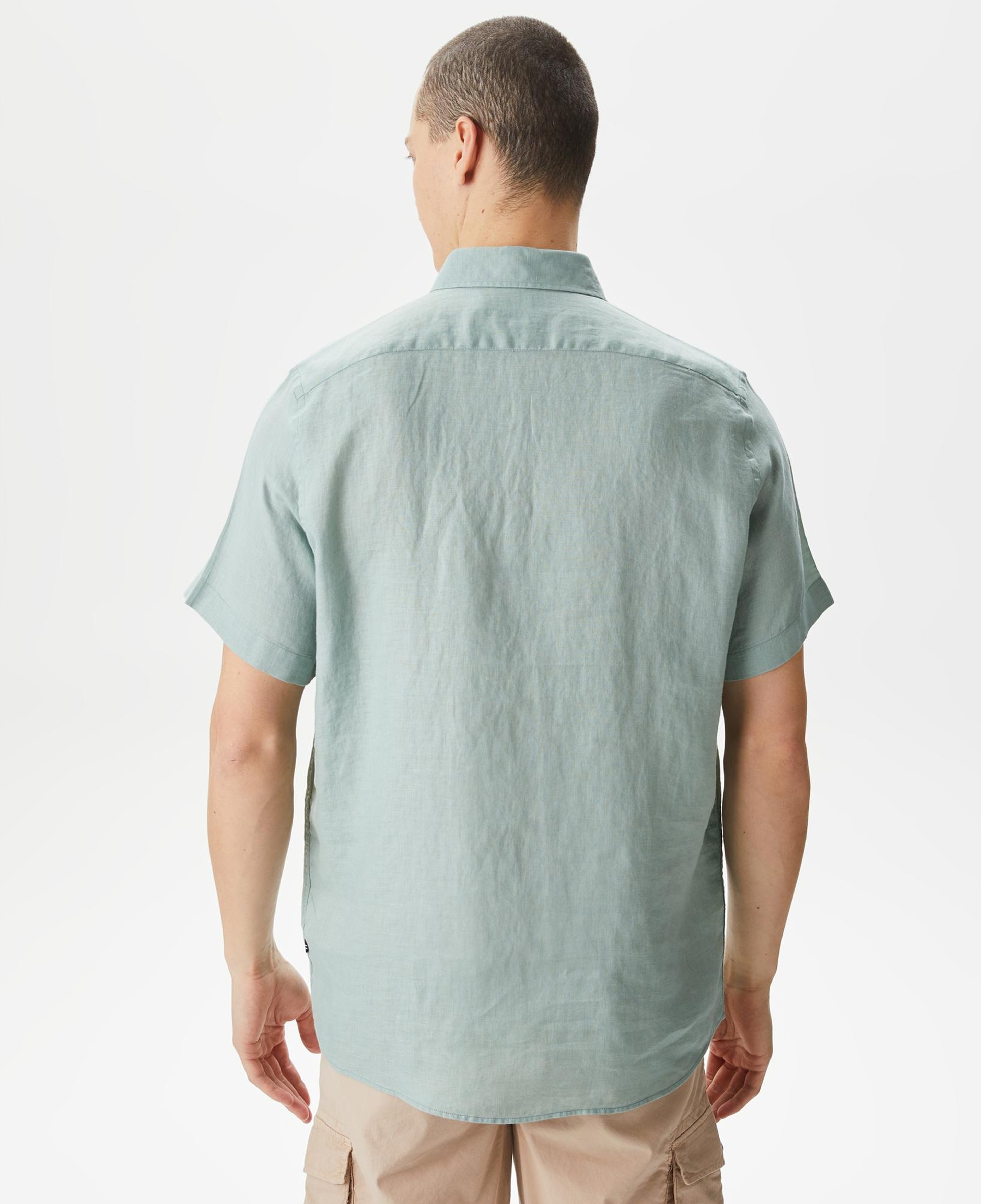 Nautica Erkek Yeşil Classic Fit Kısa Kollu Keten Gömlek