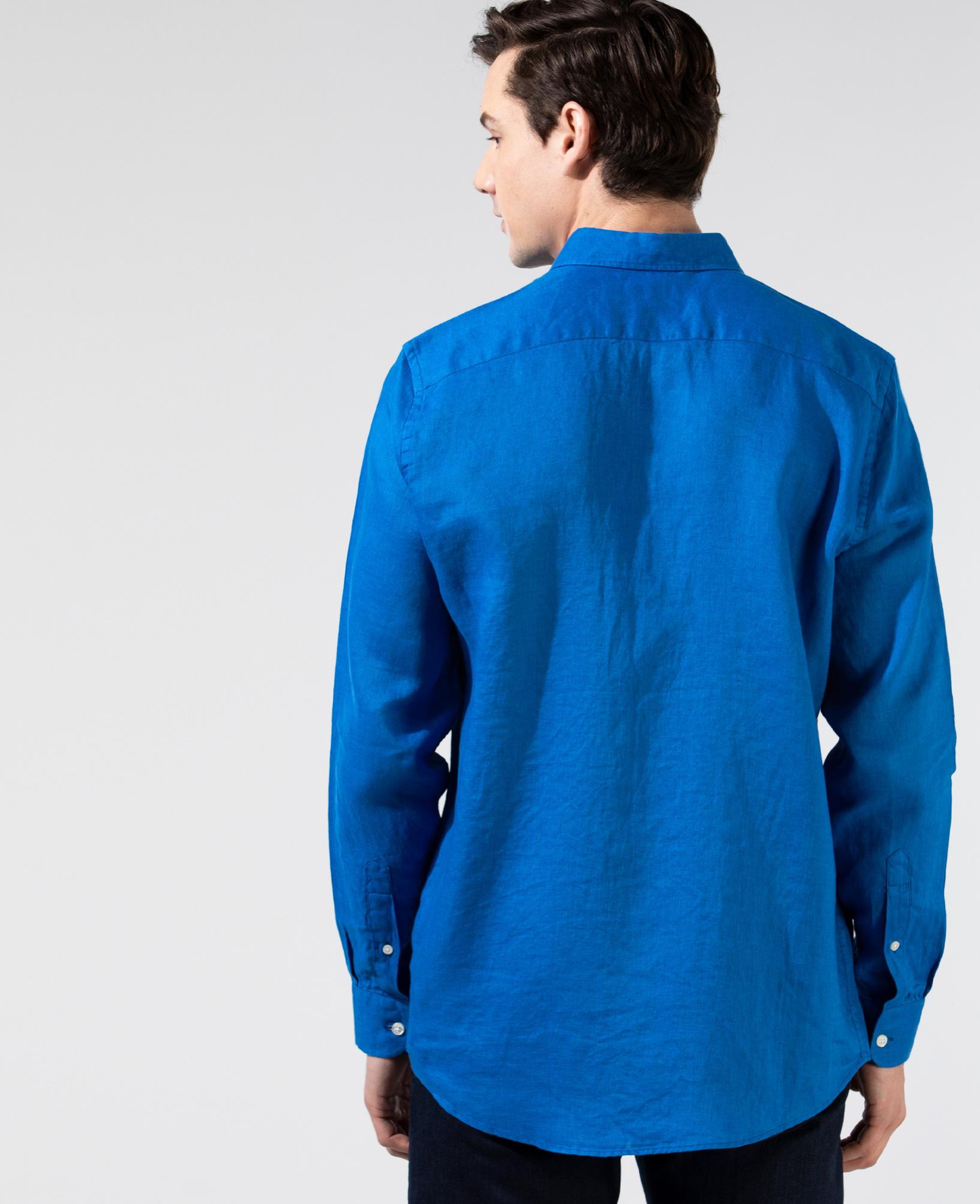 Nautica Erkek Mavi Classic Fit Uzun Kollu Keten Gömlek