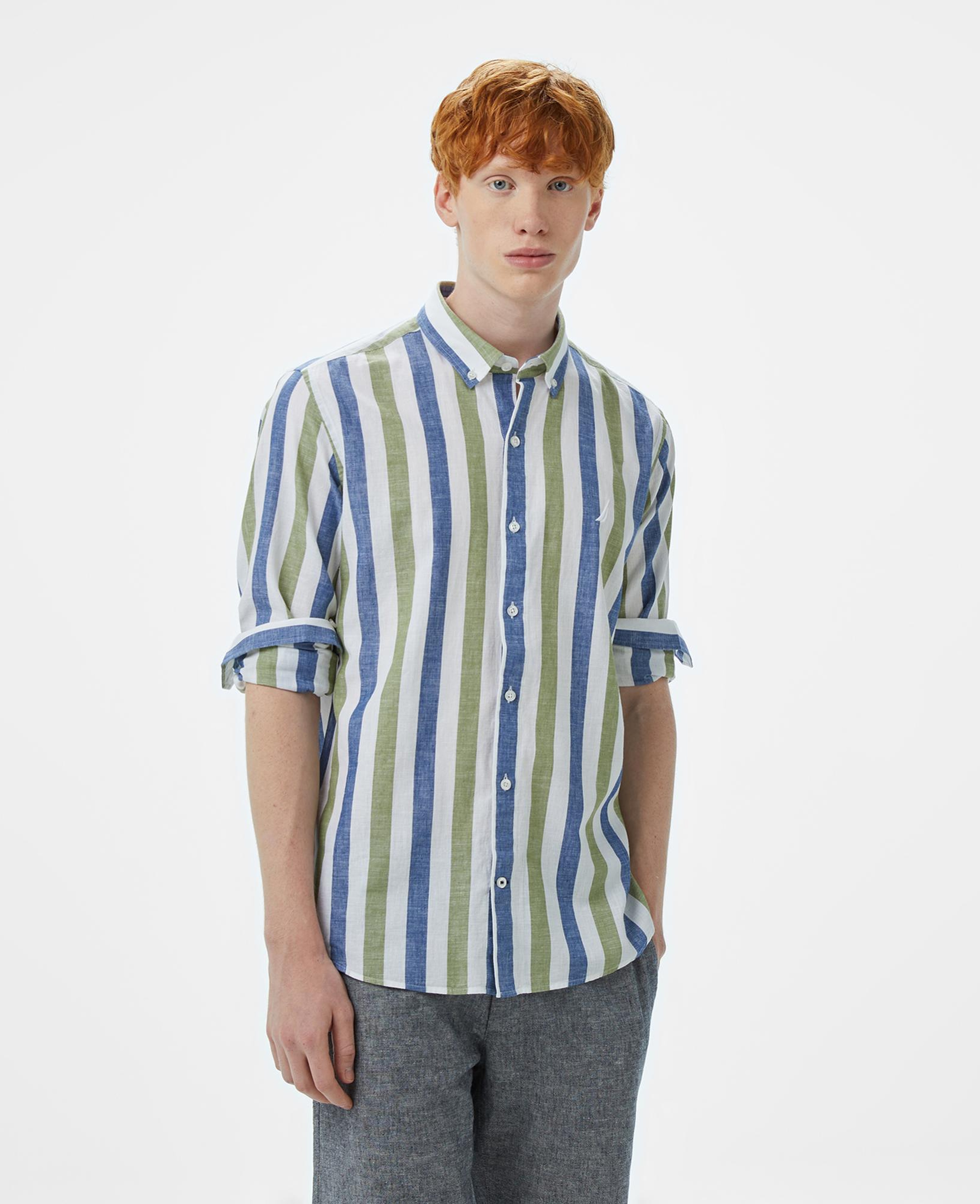 Nautica Erkek Yeşil Classic Fit Çizgili Gömlek