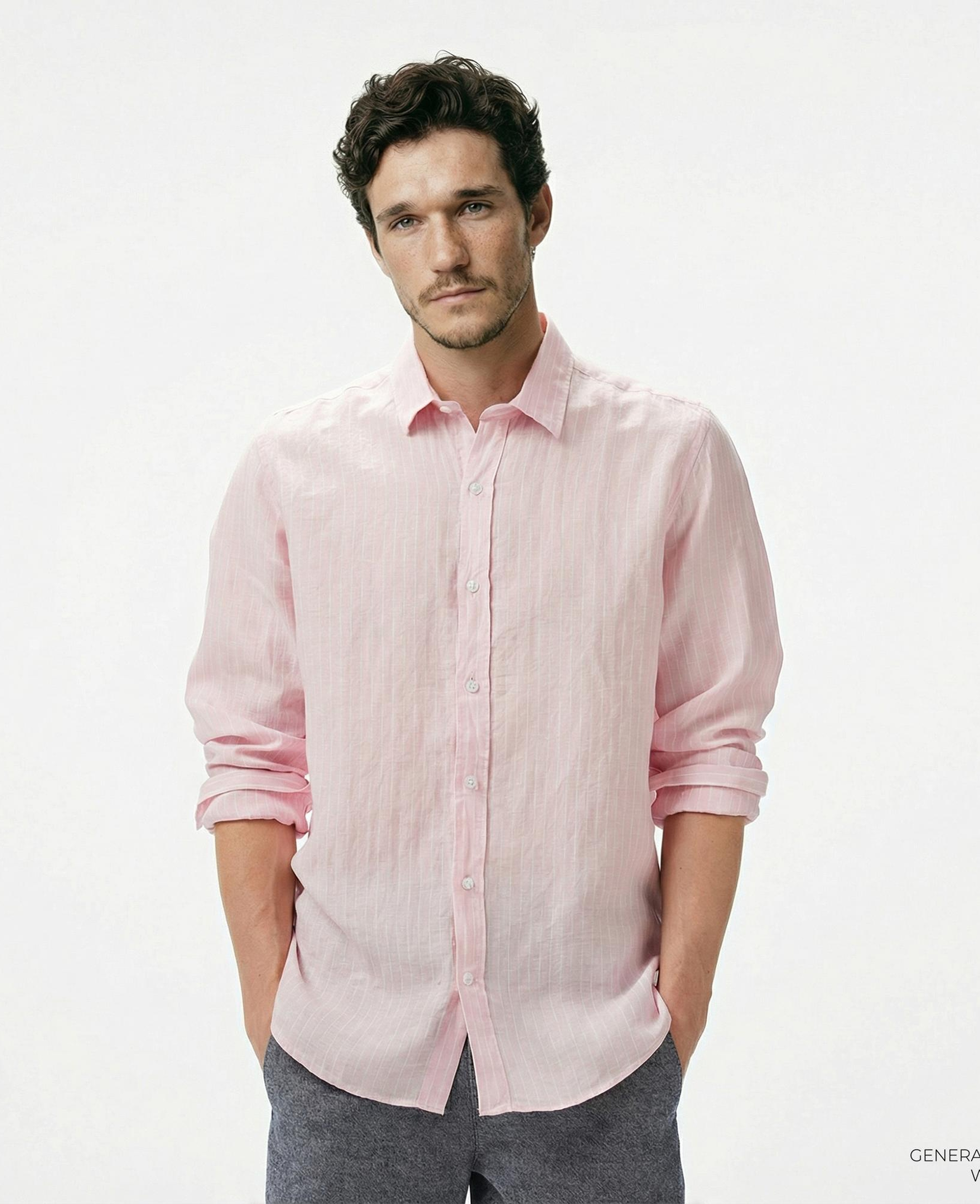 Nautica Erkek Pembe Classic Fit Çizgili Keten Gömlek