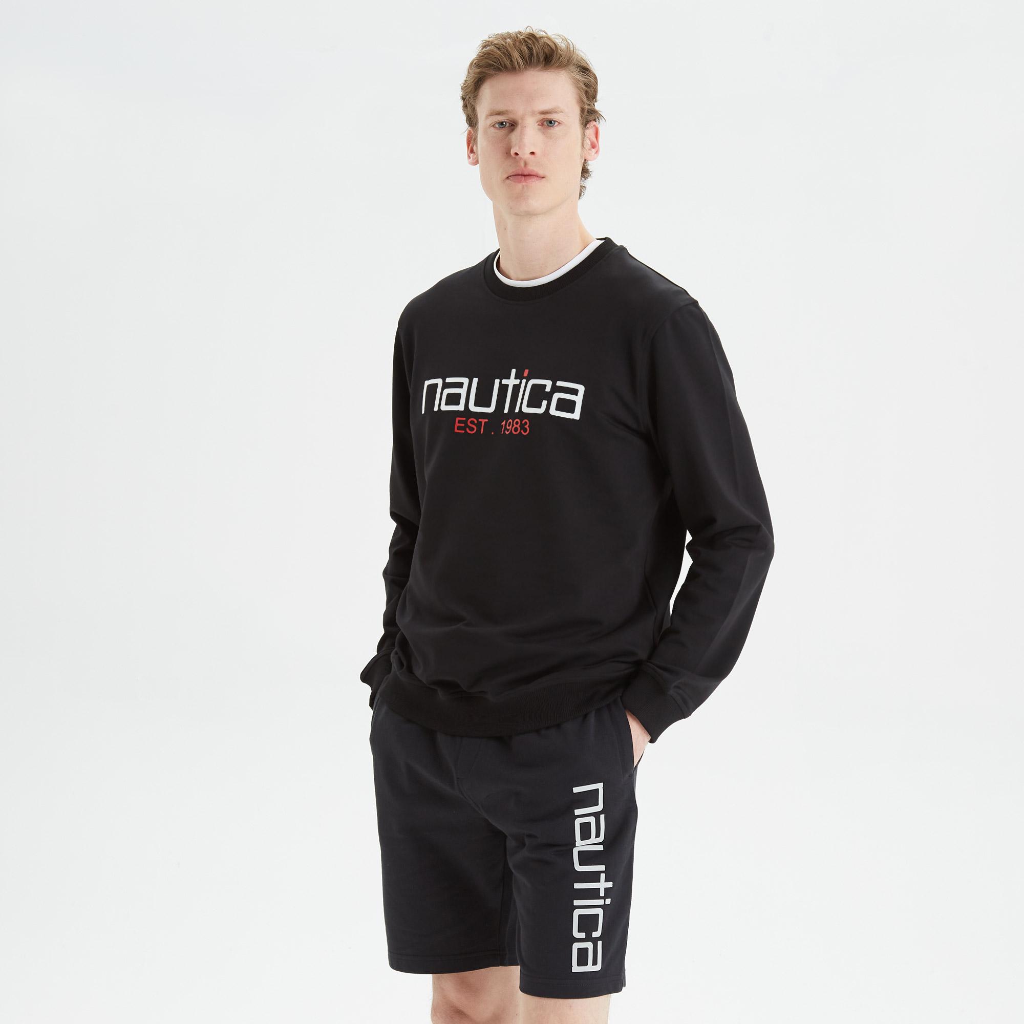 Nautica Erkek Siyah Standart Fit Baskılı Sweatshirt