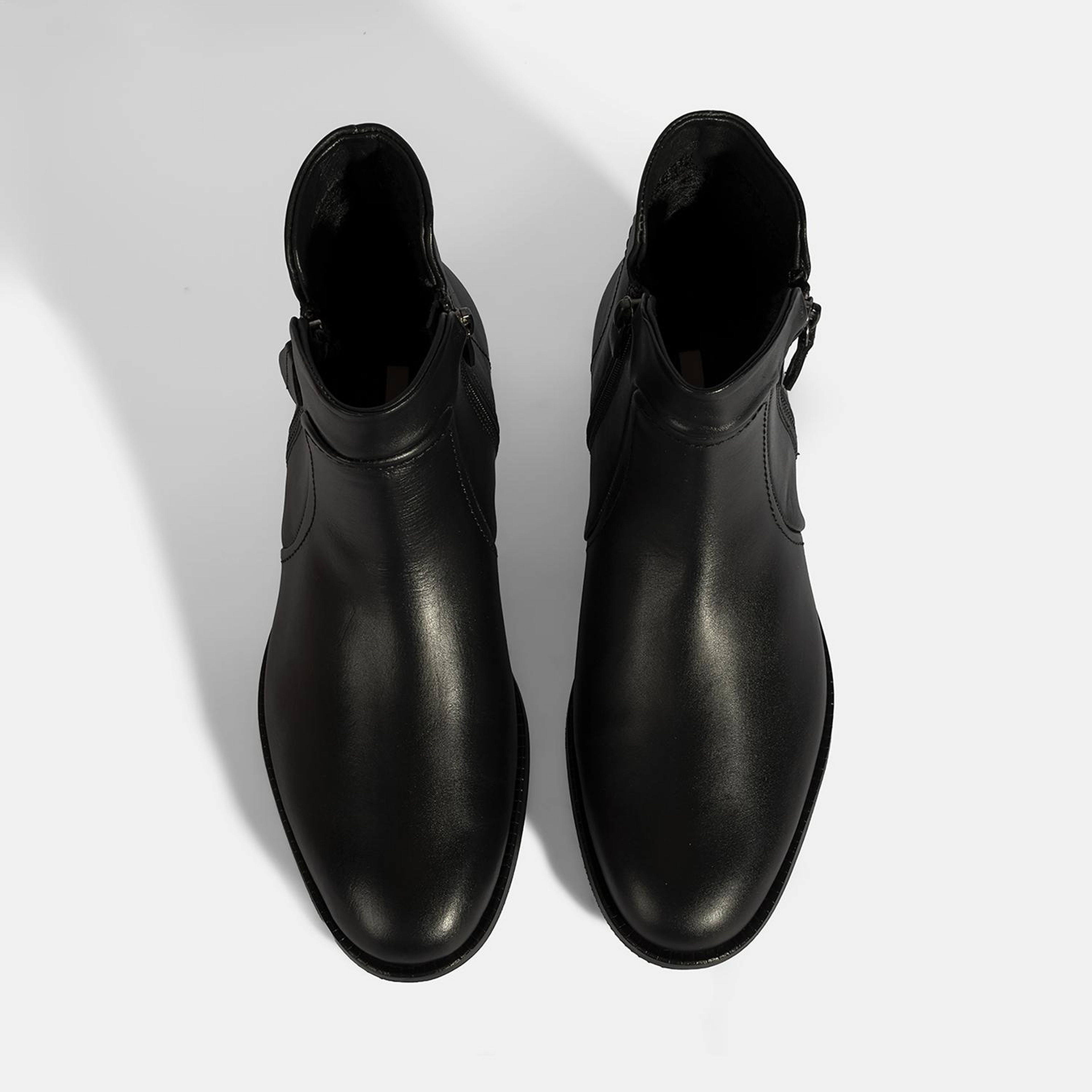 Kadın Siyah Çift Fermuarlı Deri Bot