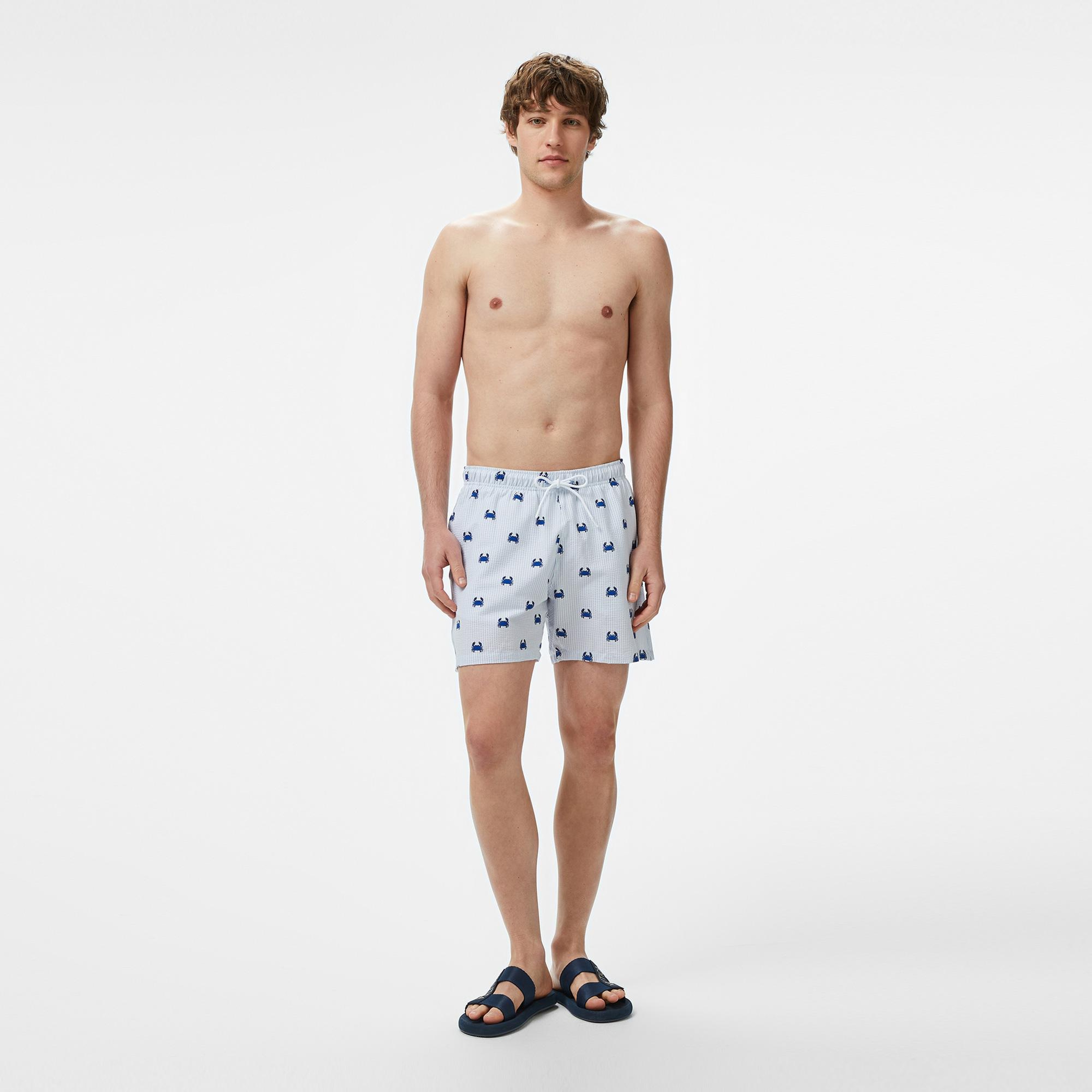 Nautica Erkek Mavi Regular Fit Çizgili Deniz Şortu