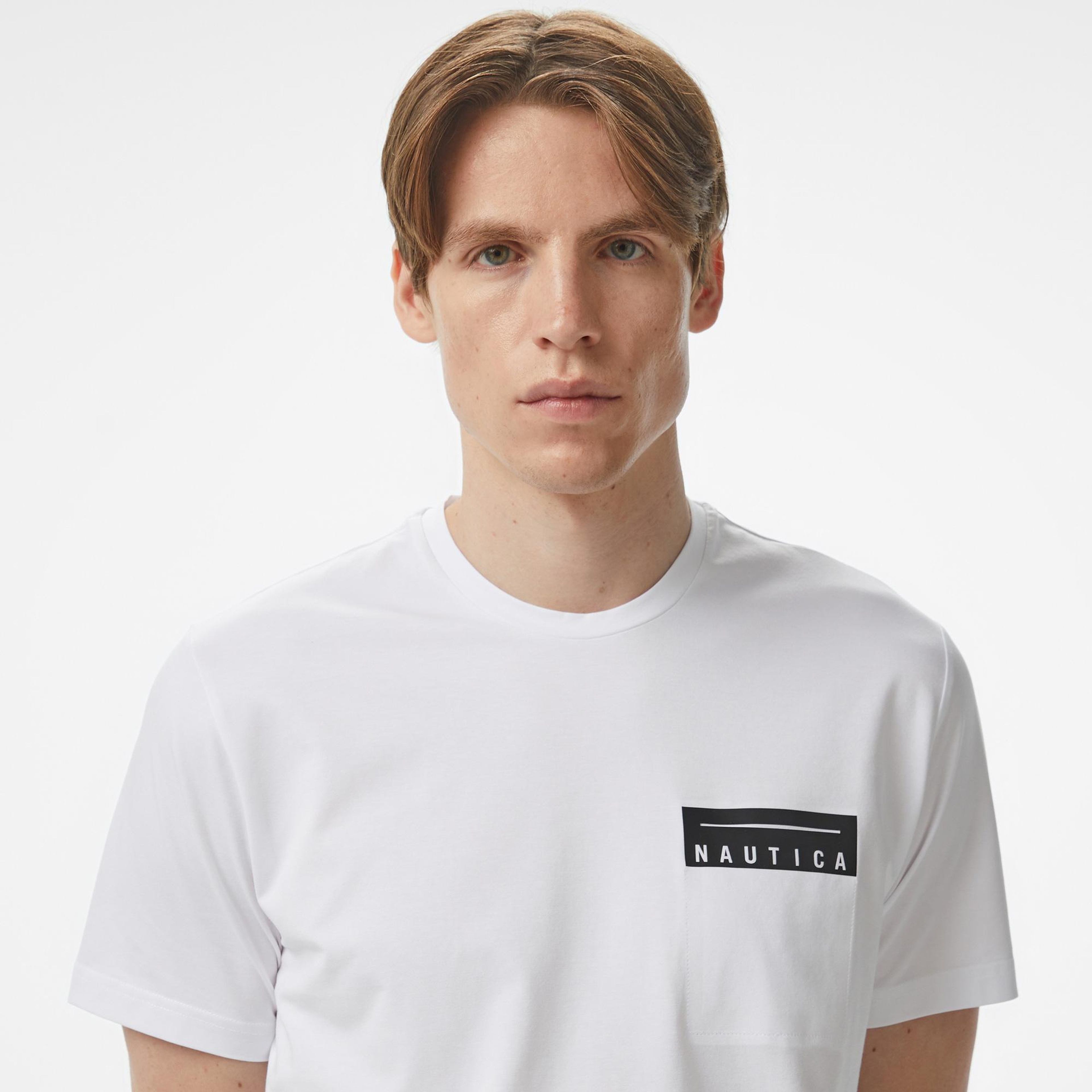Nautica Erkek Beyaz Regular Fit Baskılı T-Shirt