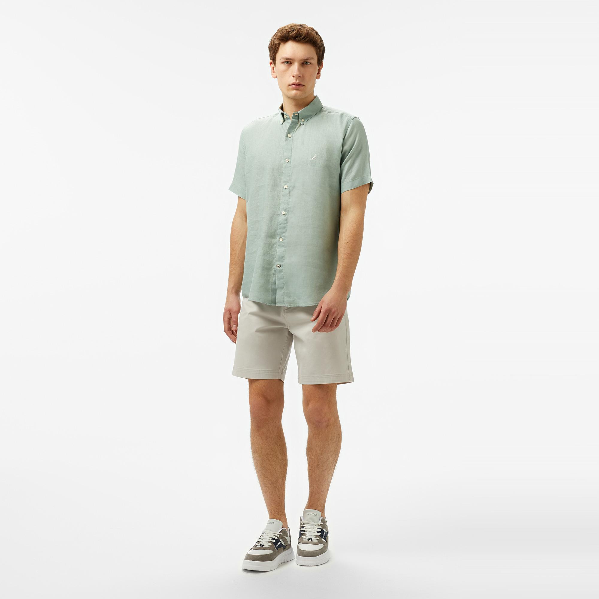 Nautica Erkek Haki Classic Fit Keten Gömlek
