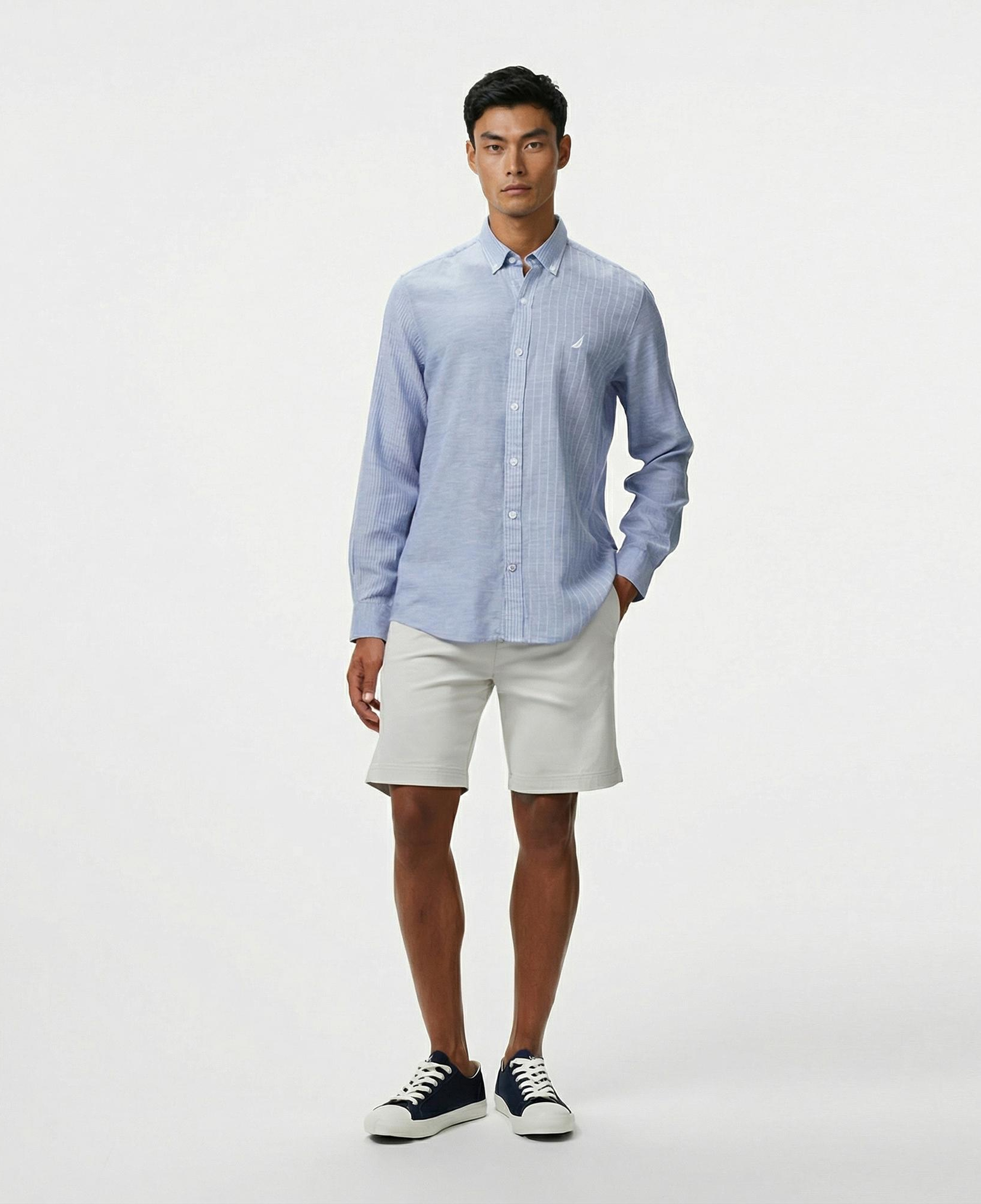 Nautica Erkek Mavi Classic Fit Çizgili Gömlek