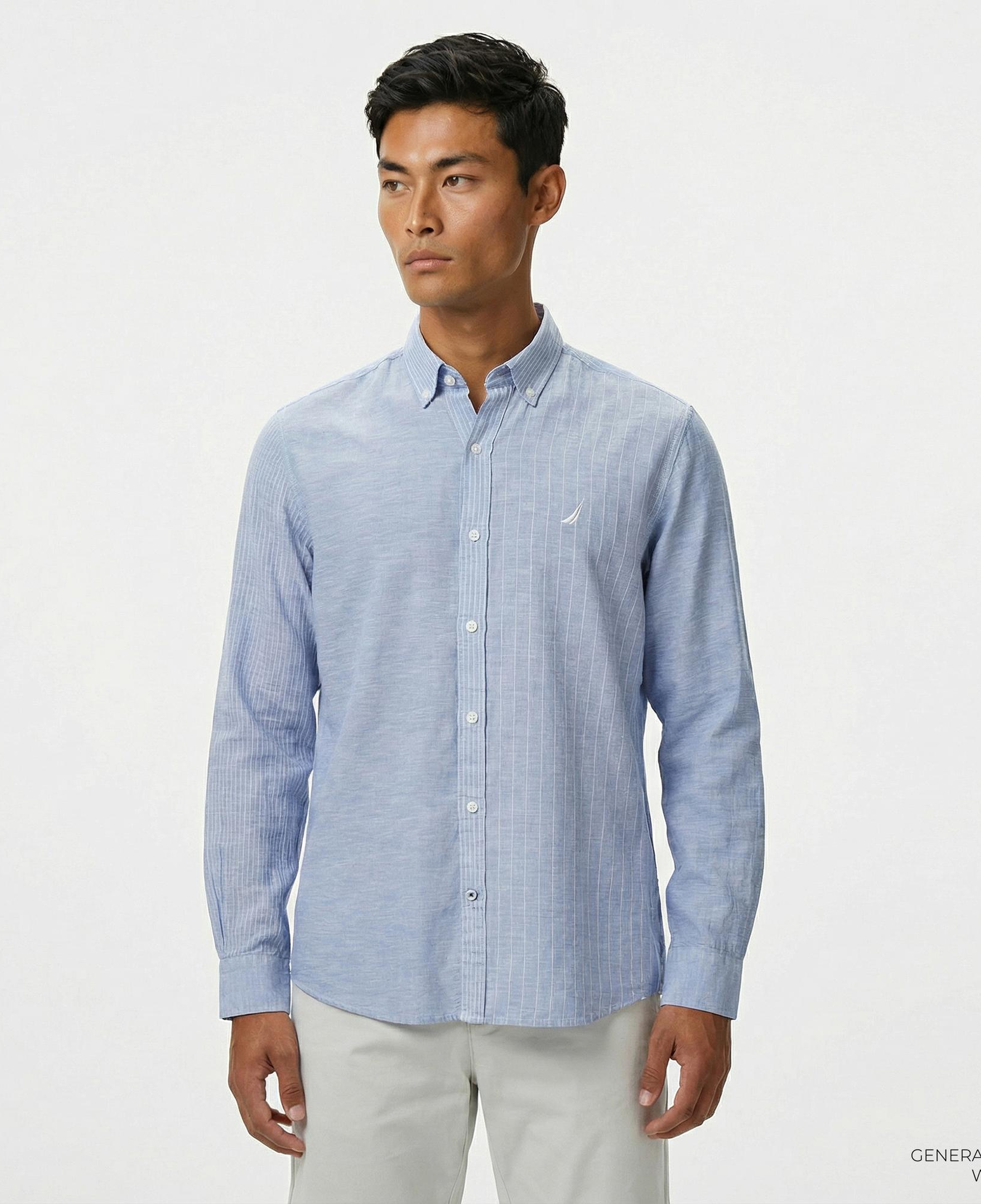 Nautica Erkek Mavi Classic Fit Çizgili Gömlek