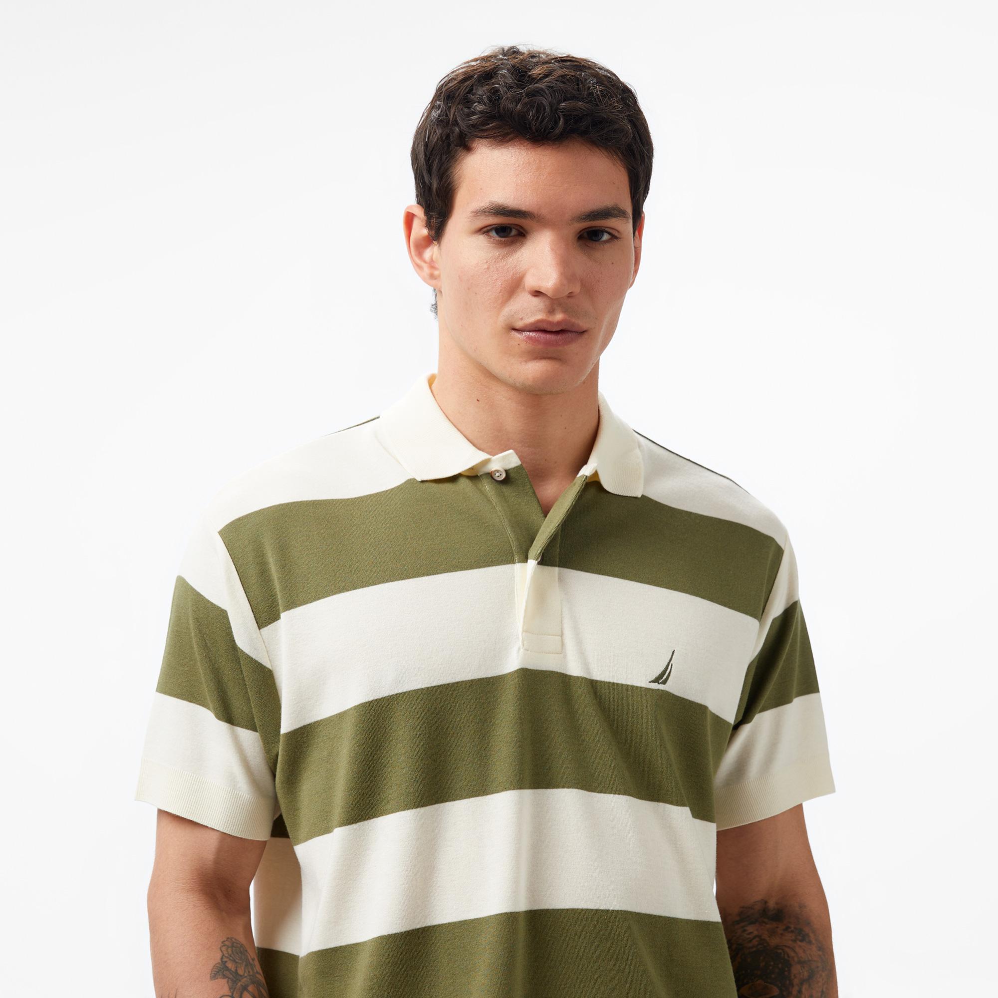 Nautica Erkek Yeşil Classic Fit Kısa Kollu Çizgili Polo Yaka T-Shirt