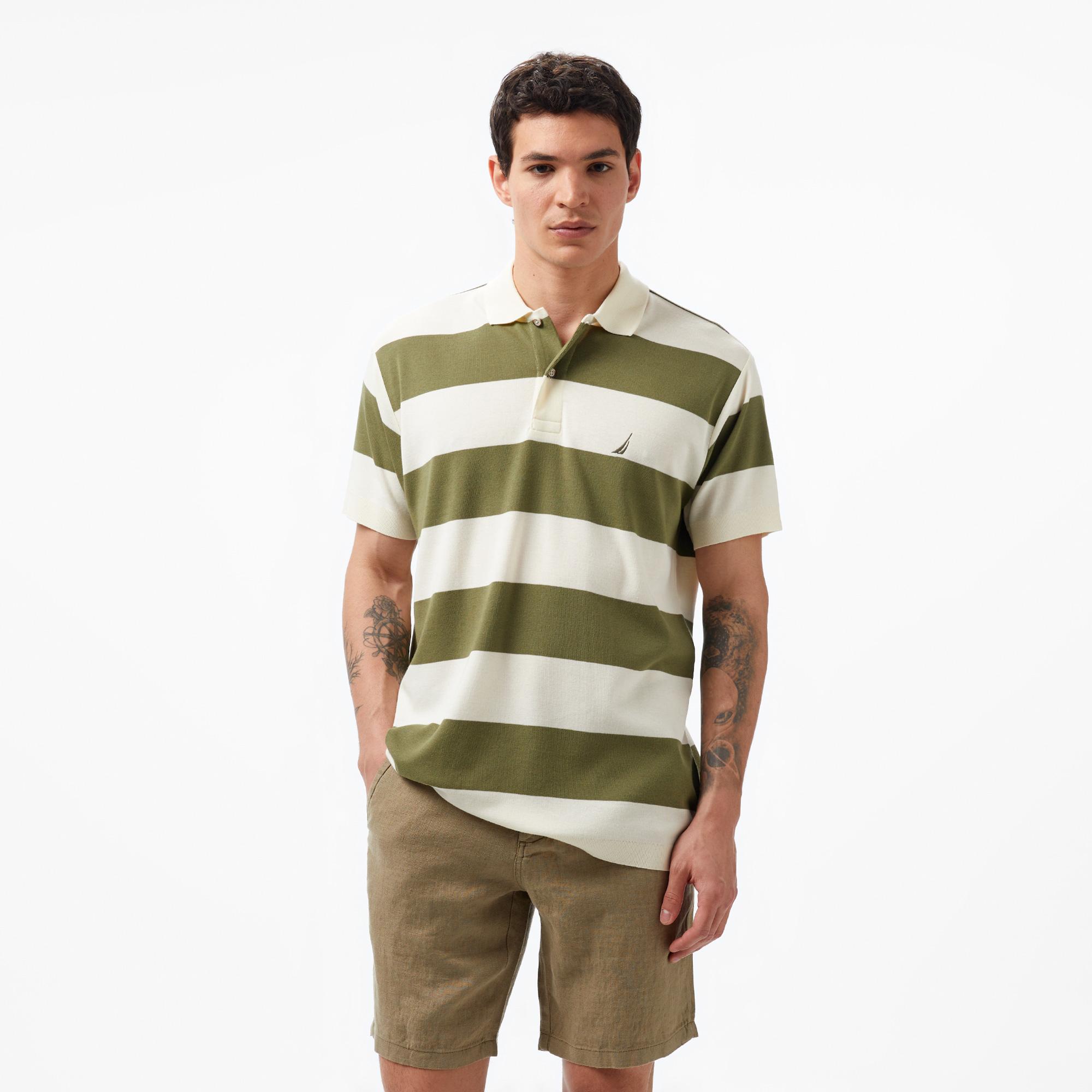 Nautica Erkek Yeşil Classic Fit Kısa Kollu Çizgili Polo Yaka T-Shirt
