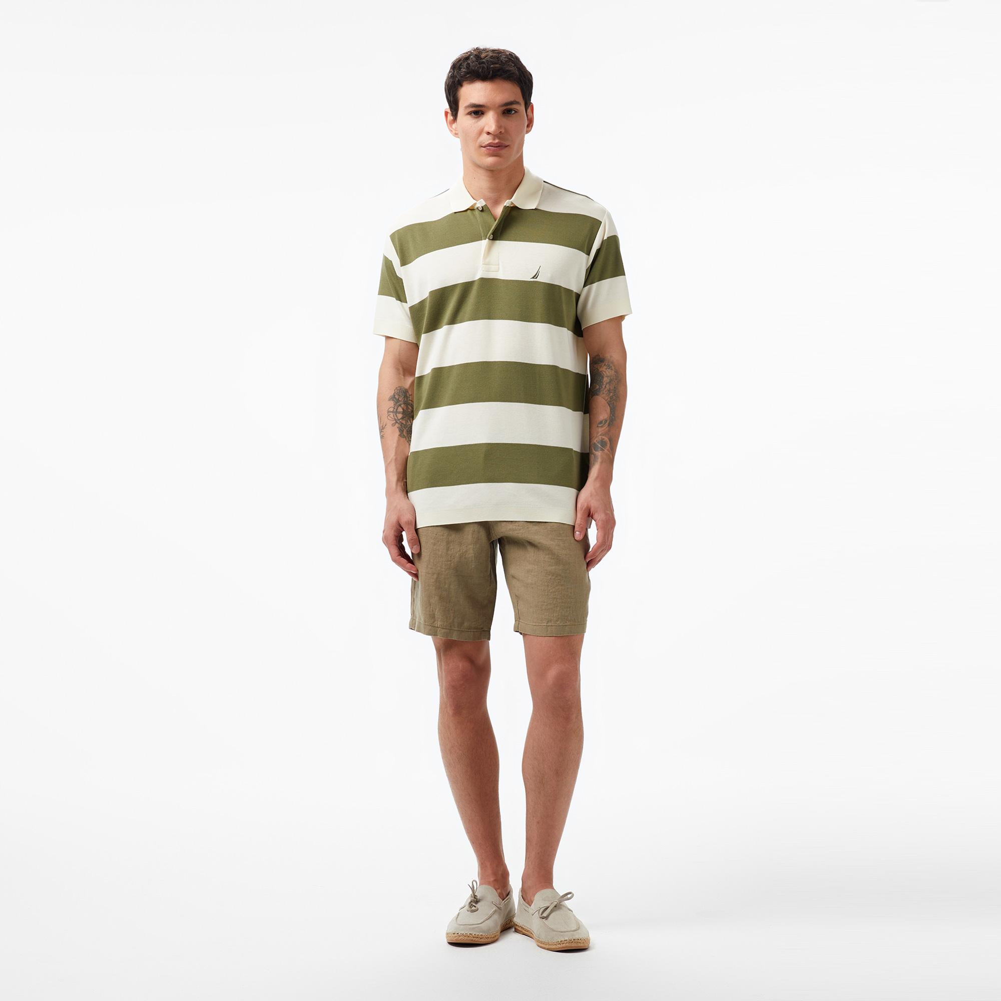 Nautica Erkek Yeşil Classic Fit Kısa Kollu Çizgili Polo Yaka T-Shirt