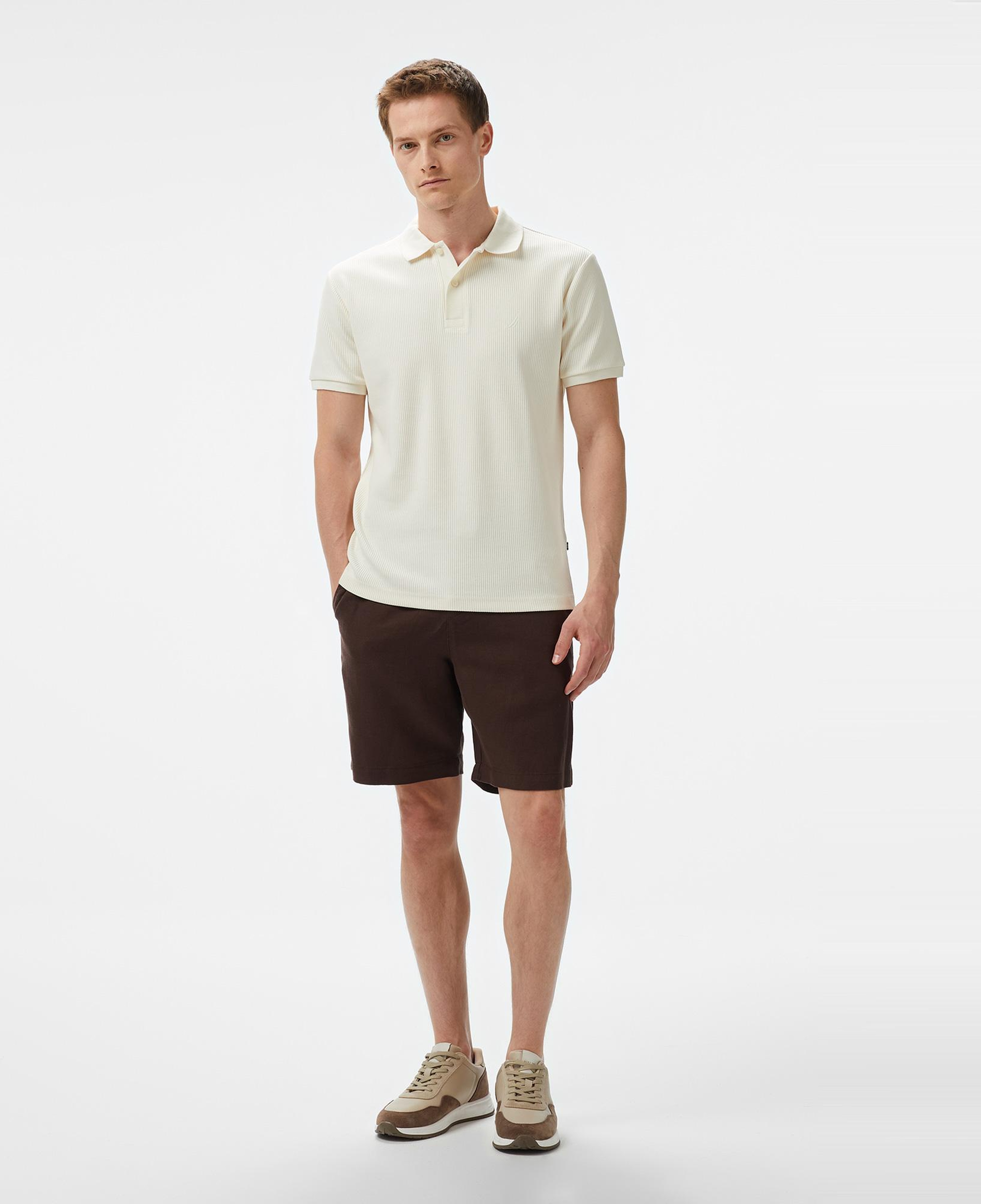 Nautica Erkek Krem Rengi Slim Fit Polo Yaka T-Shirt