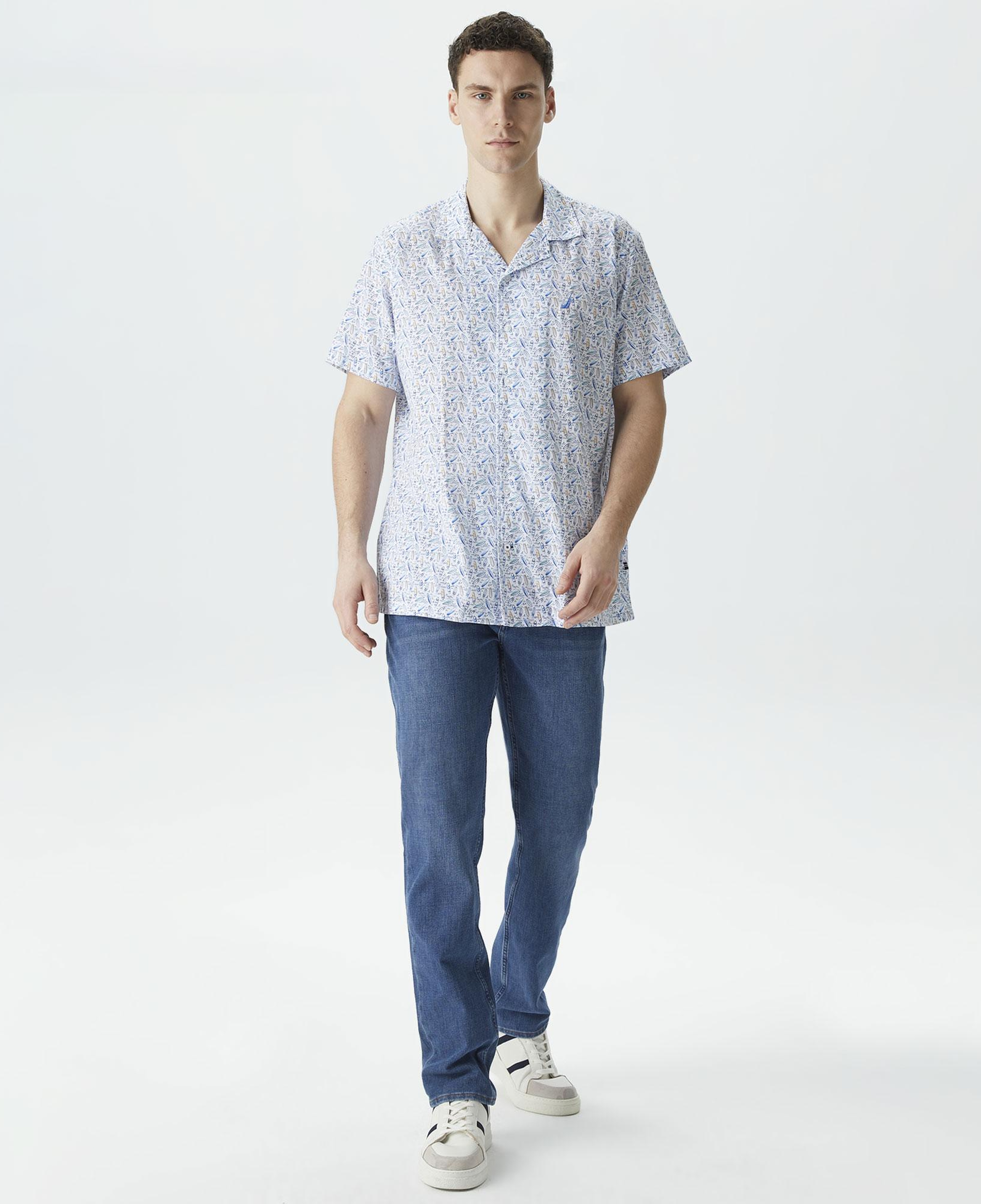 Nautica Erkek Beyaz Classic Fit Kısa Kollu Desenli Gömlek