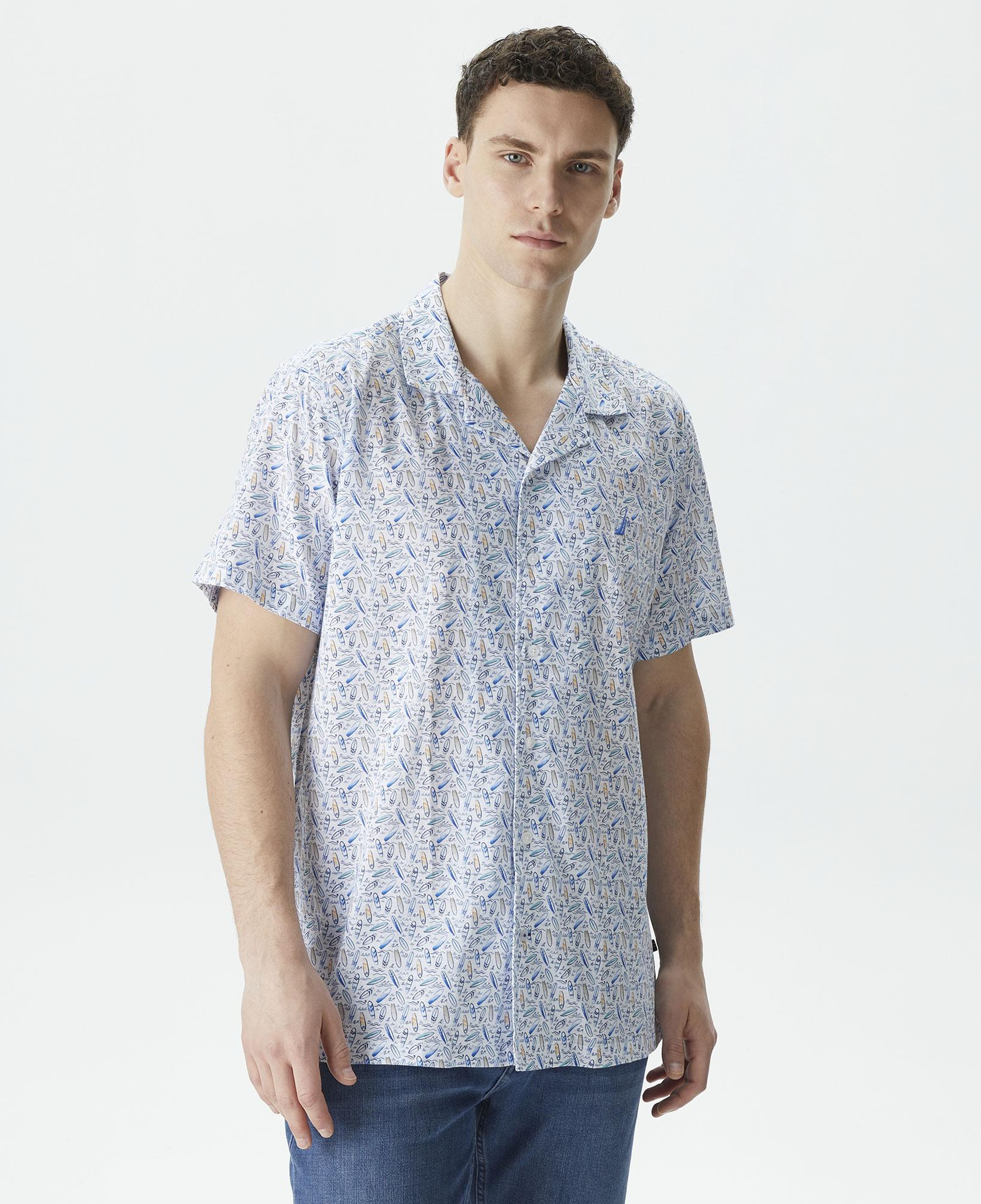 Nautica Erkek Beyaz Classic Fit Kısa Kollu Desenli Gömlek