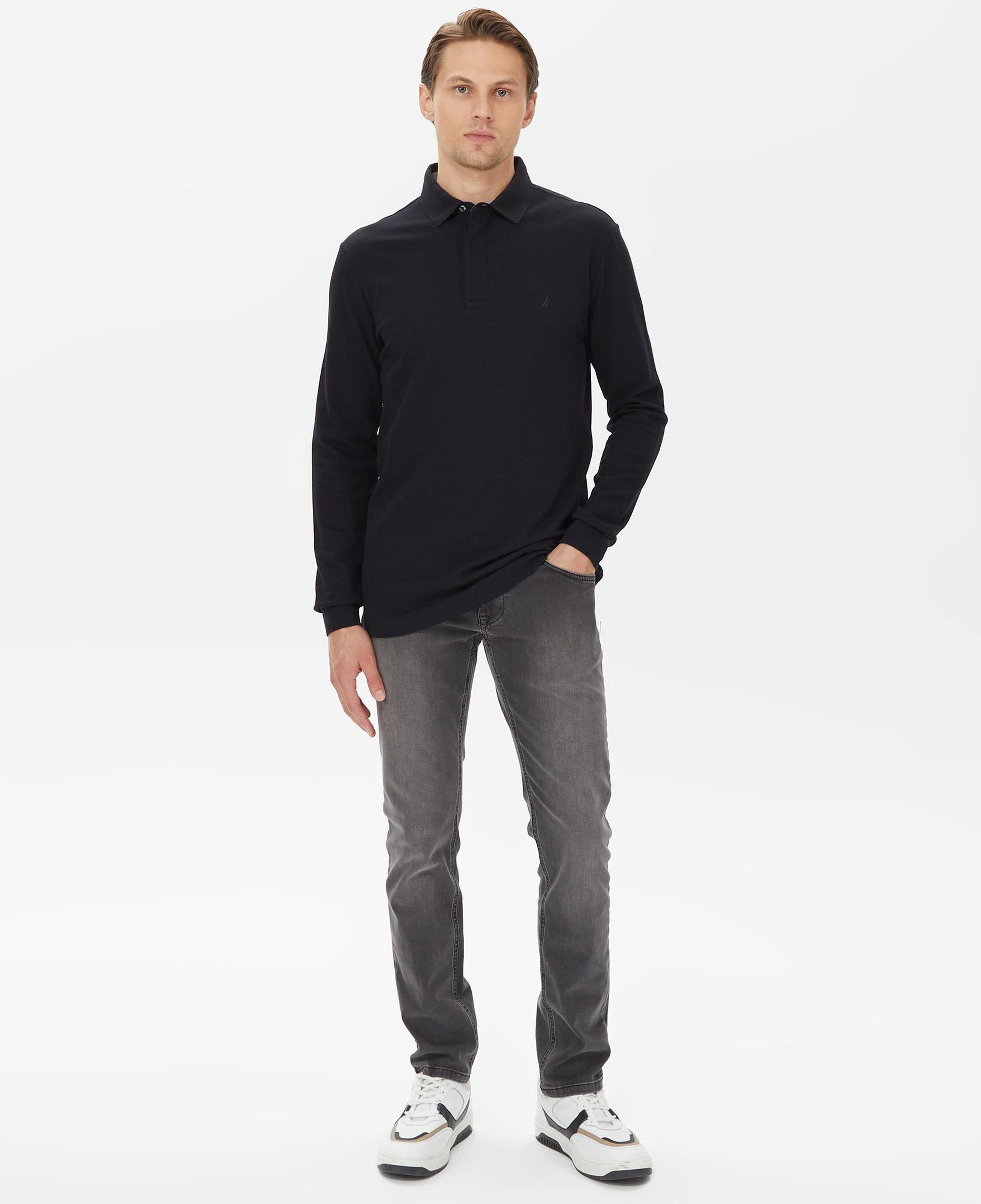 Nautica Erkek Siyah Slim Fit Uzun Kollu Polo Yaka T-Shirt