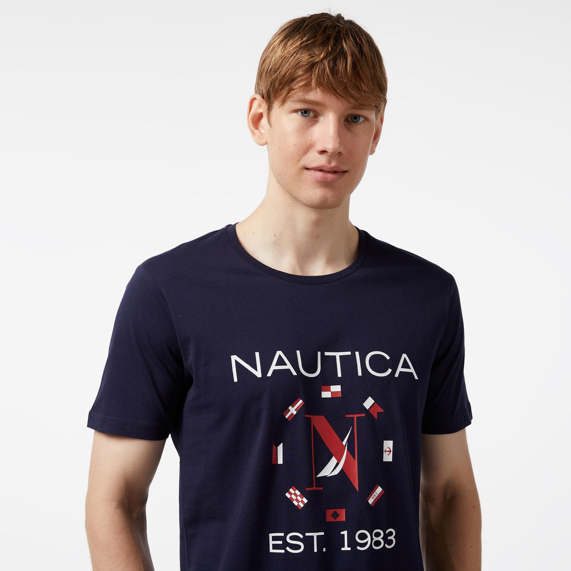 Nautica Erkek Lacivert Standart Fit Kısa Kollu Baskılı T-Shirt