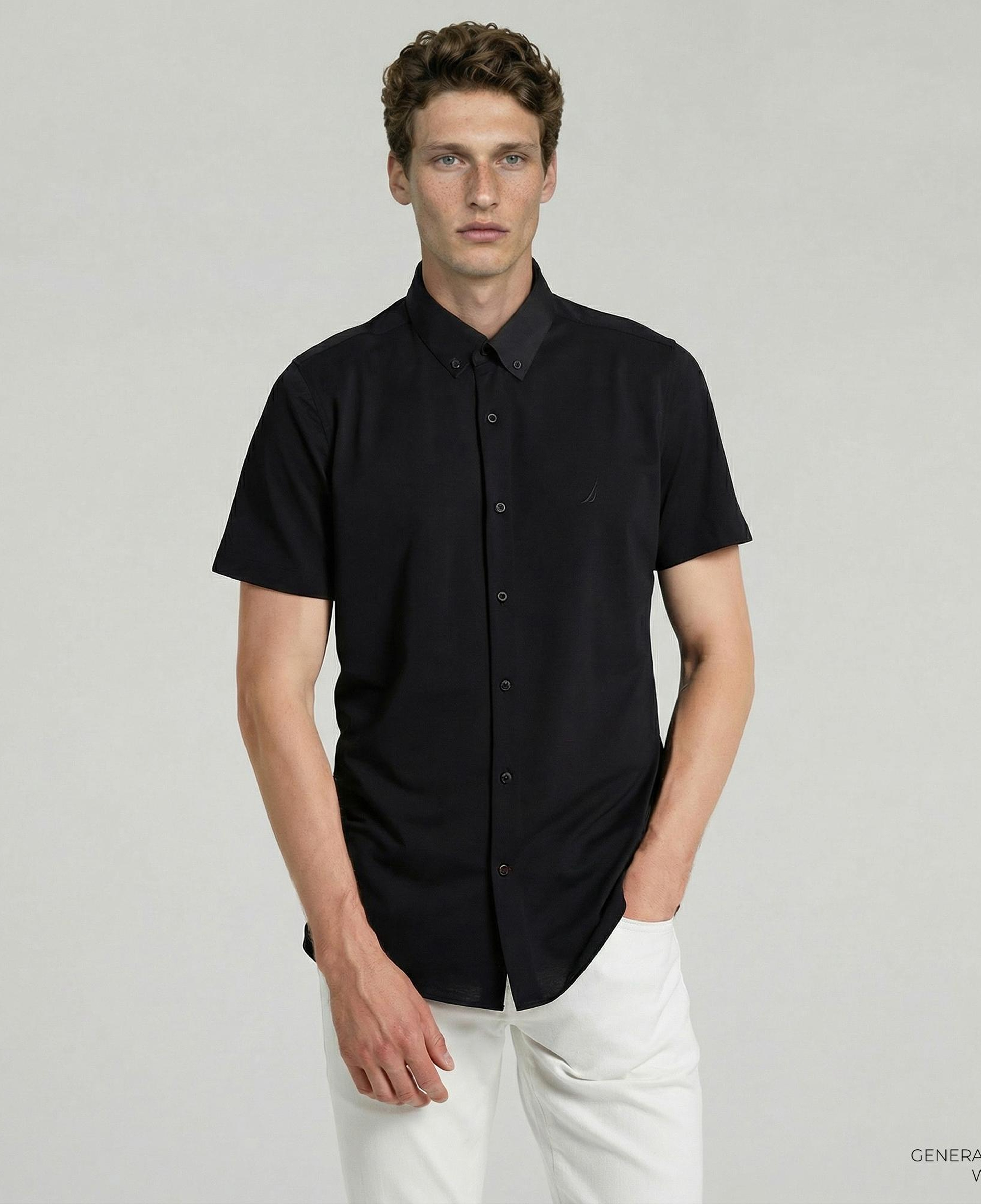 Nautica Erkek Siyah Slim Fit Kısa Kollu Gömlek