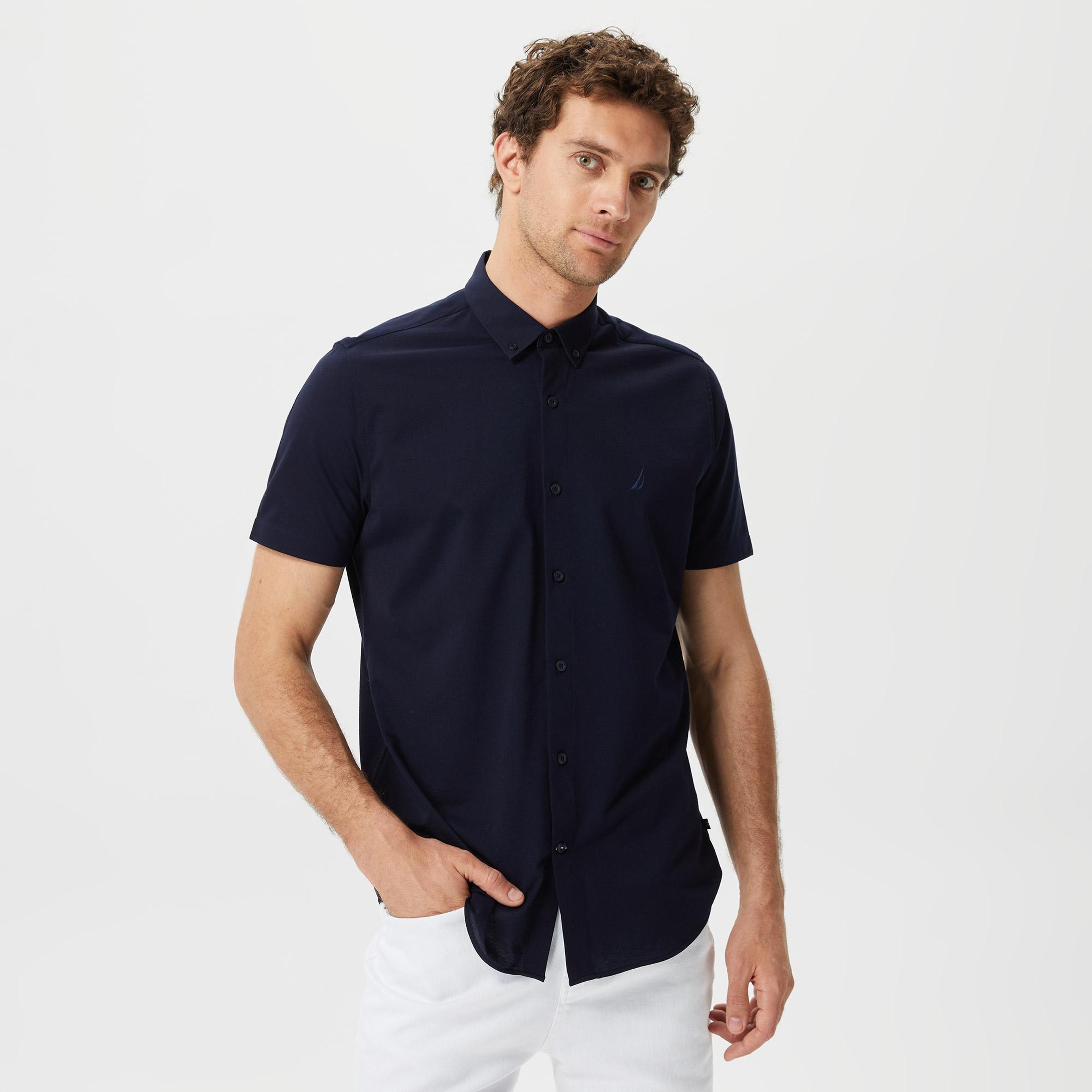 Nautica Erkek Lacivert Slim Fit Kısa Kollu Gömlek