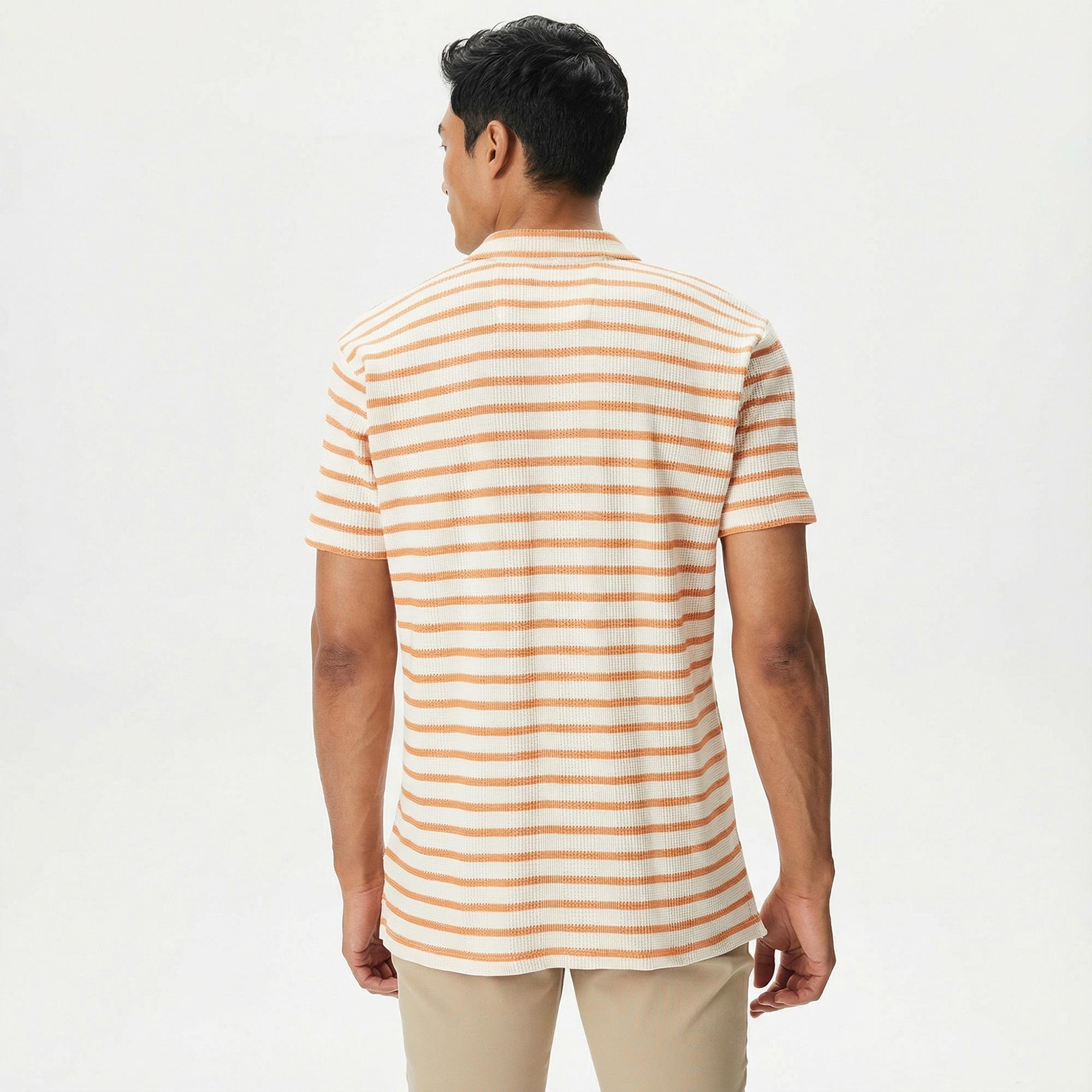 Nautica Erkek Turuncu Classic Fit Kısa Kollu Çizgili Polo Yaka T-Shirt