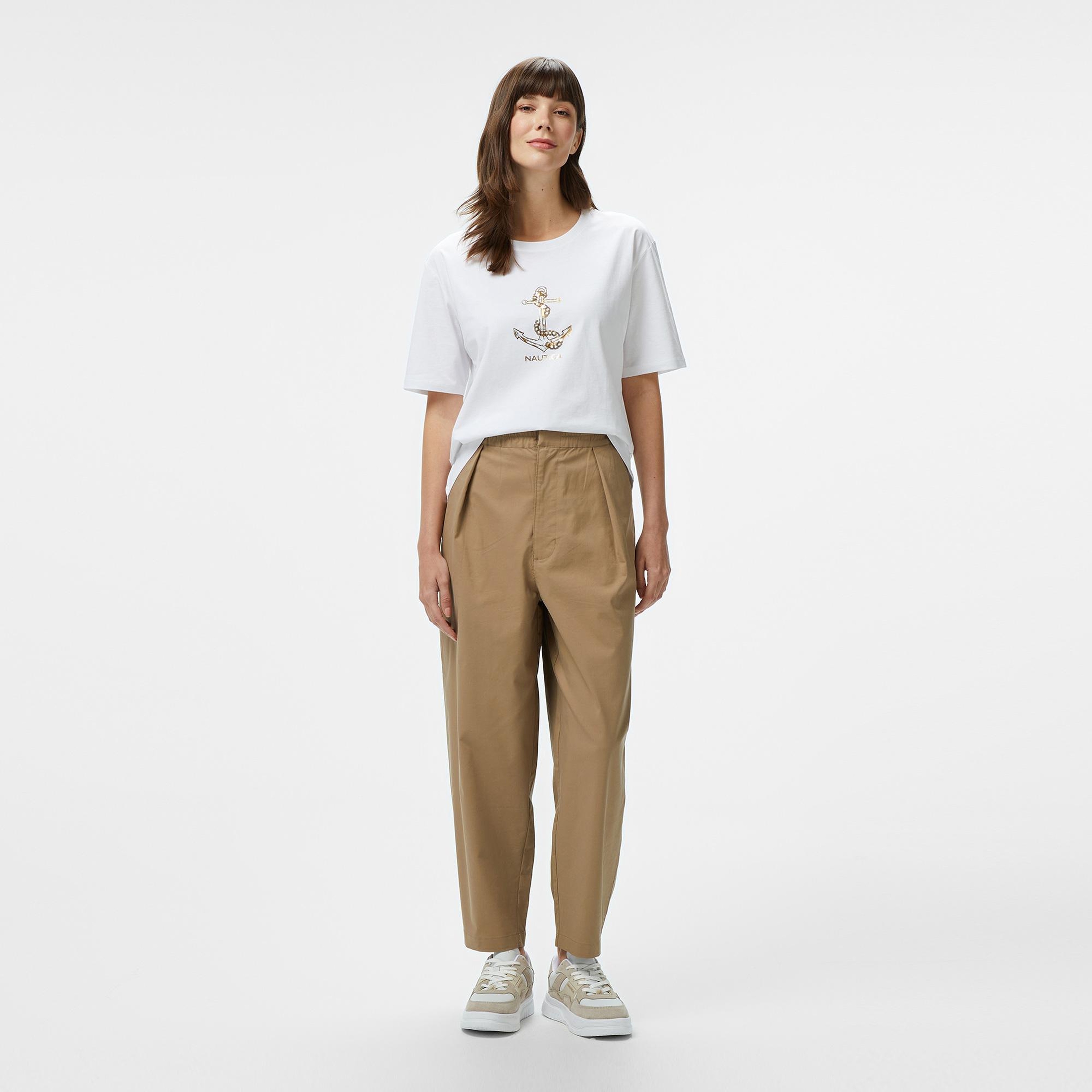 Nautica Kadın Beyaz Regular Fit Nakışlı T-Shirt