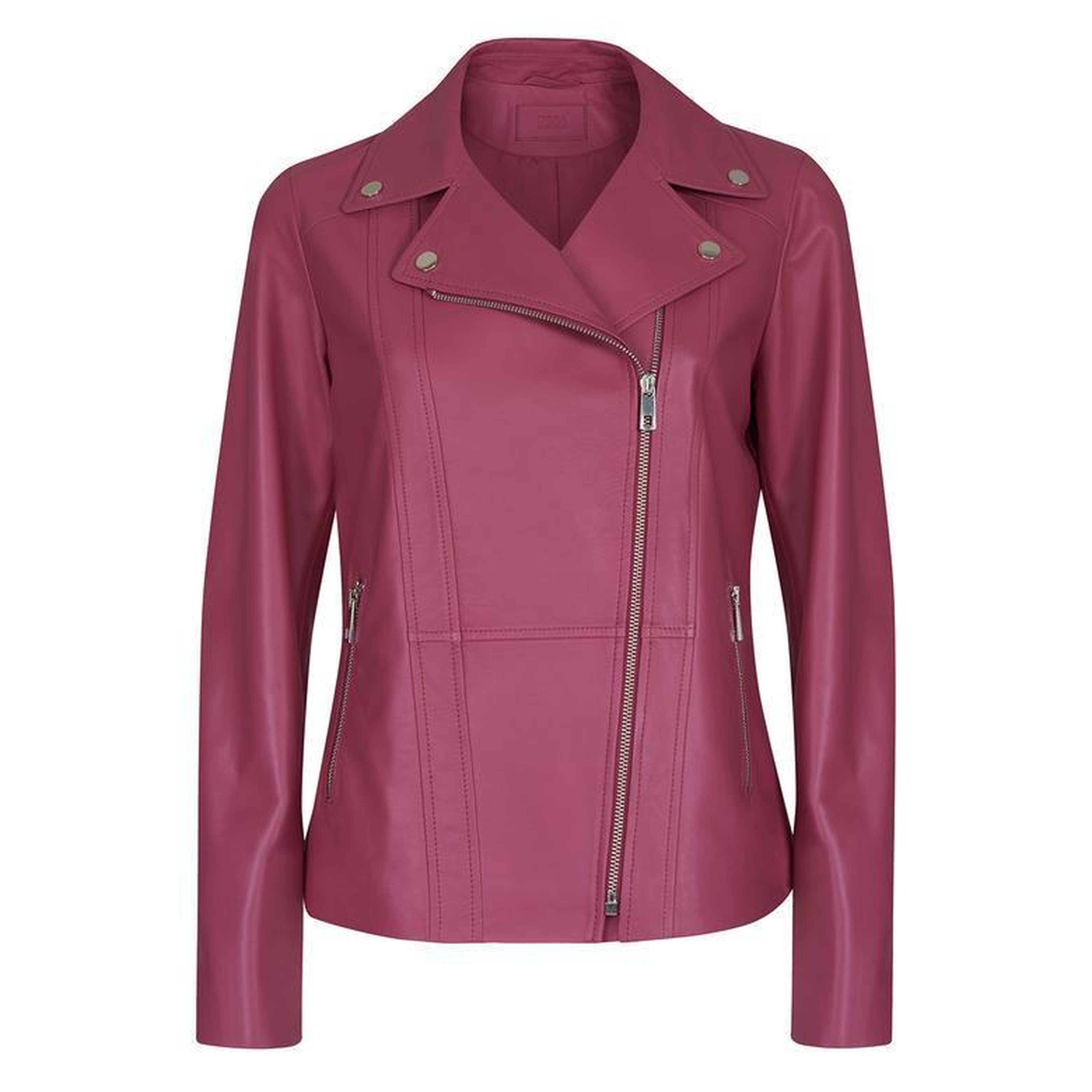 Rania Fuşya Kadın Vintage Deri Biker Ceket