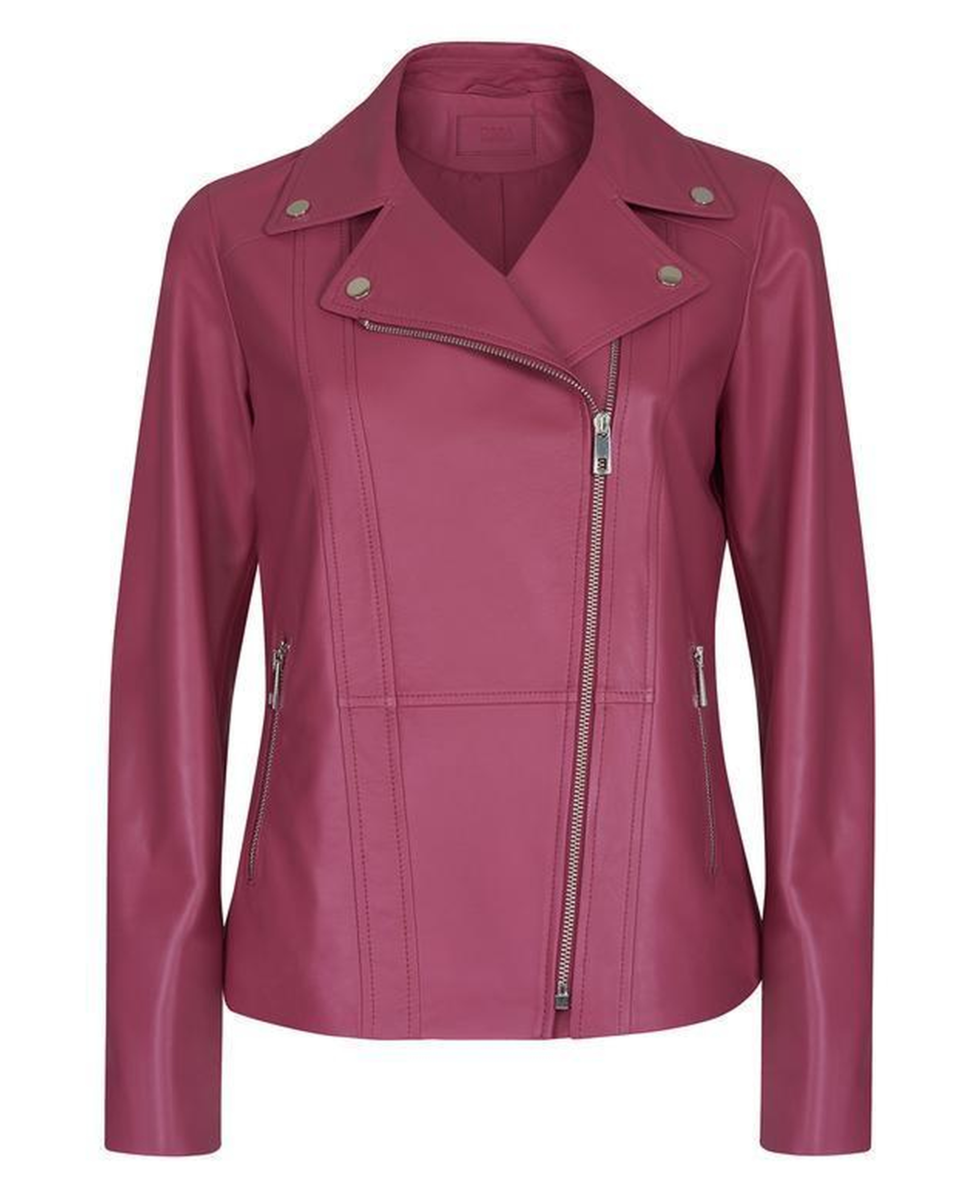 Rania Fuşya Kadın Vintage Deri Biker Ceket