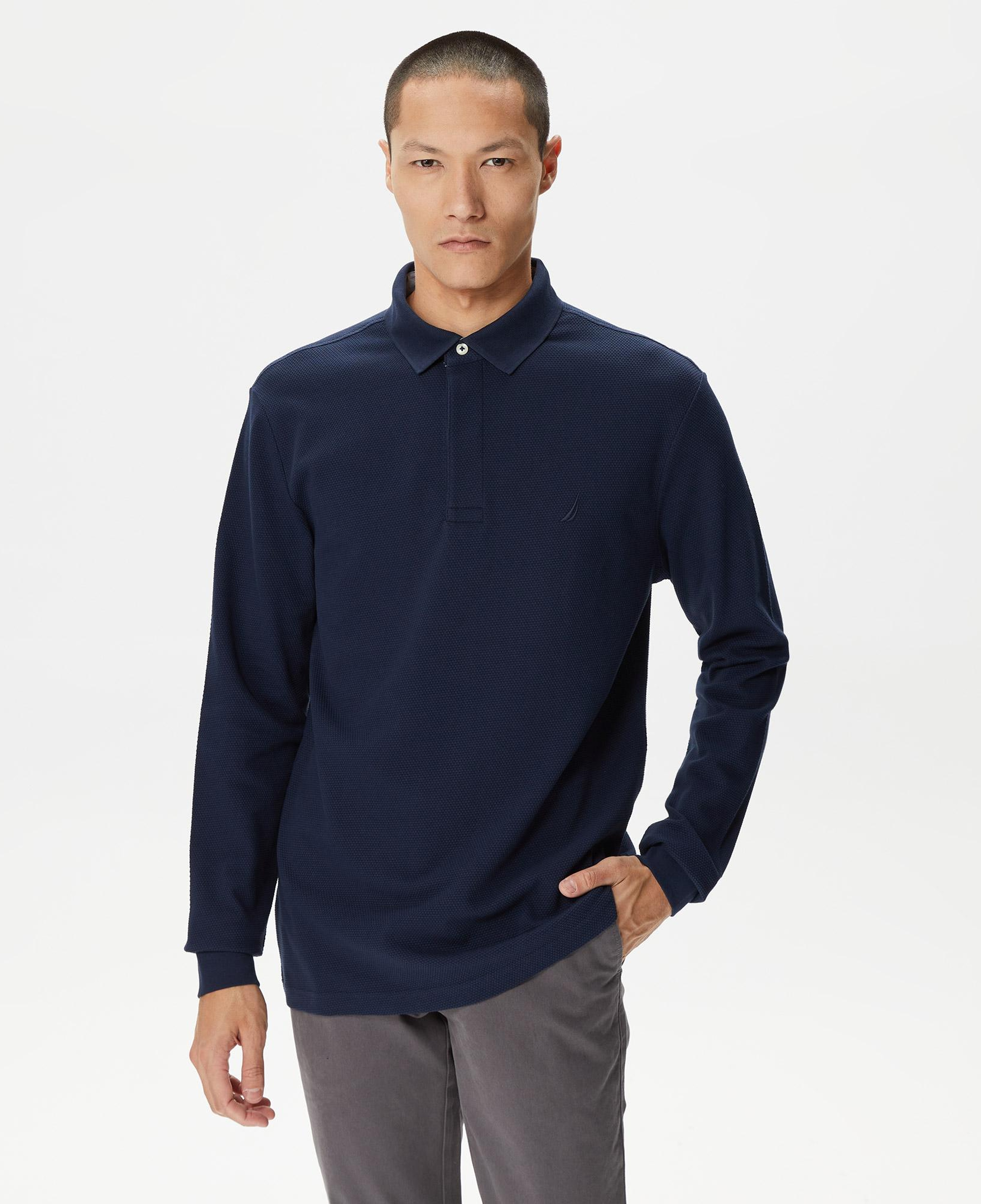 Nautica Erkek Lacivert Slim Fit Uzun Kollu Polo Yaka T-Shirt