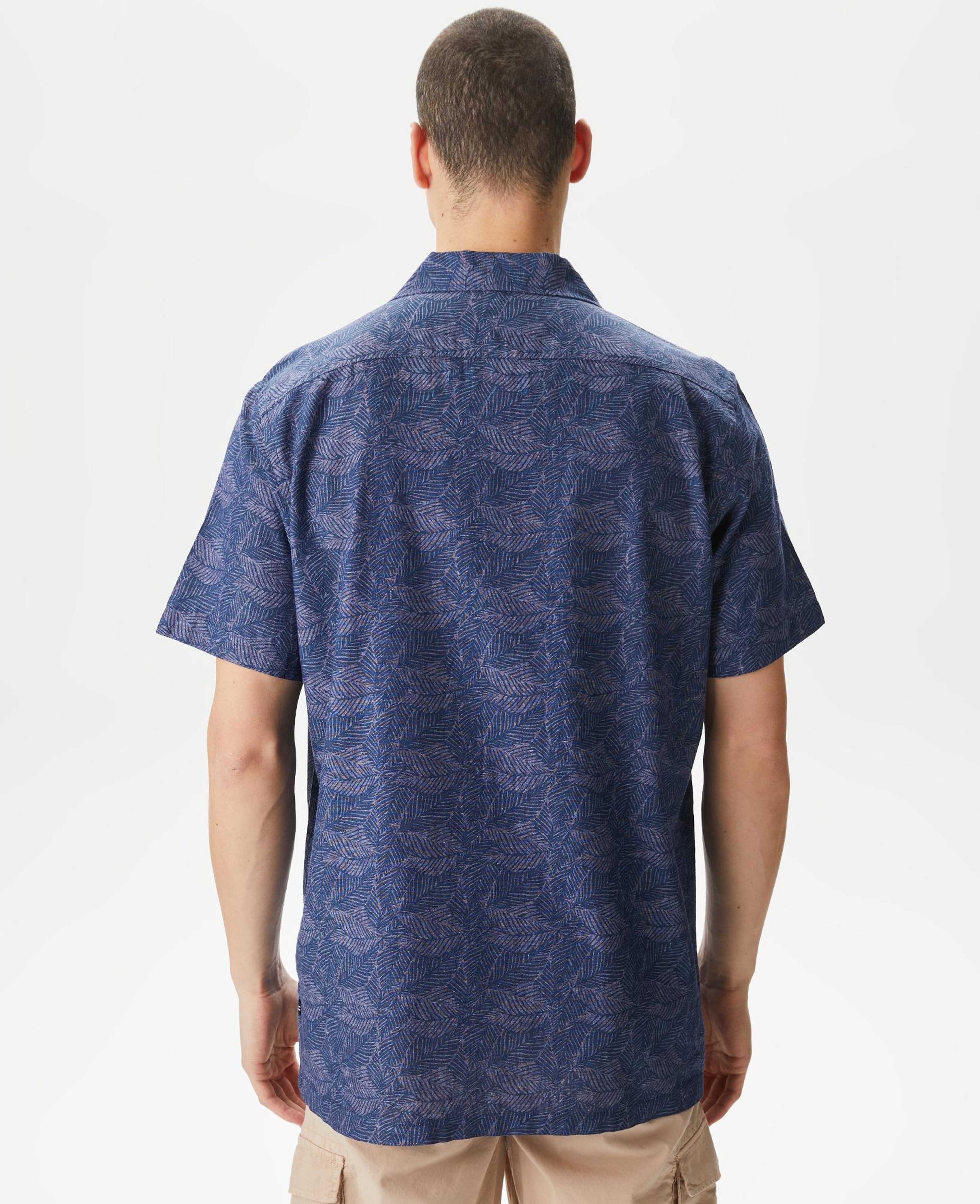 Nautica Erkek Lacivert Classic Fit Kısa Kollu Desenli Keten Gömlek